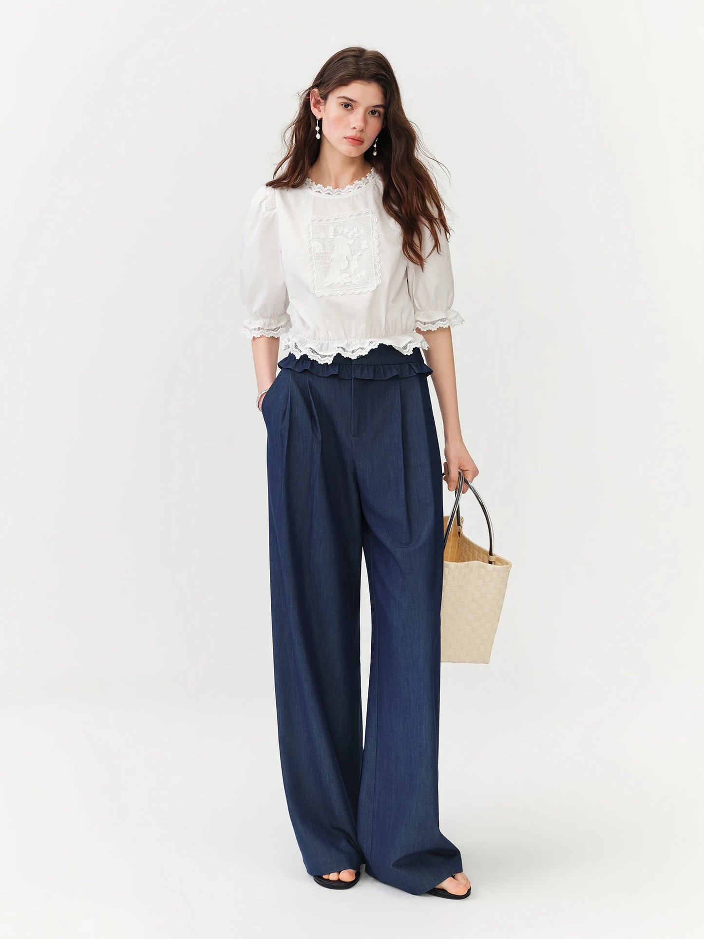 White Ruffle Hem Cotton Blouse