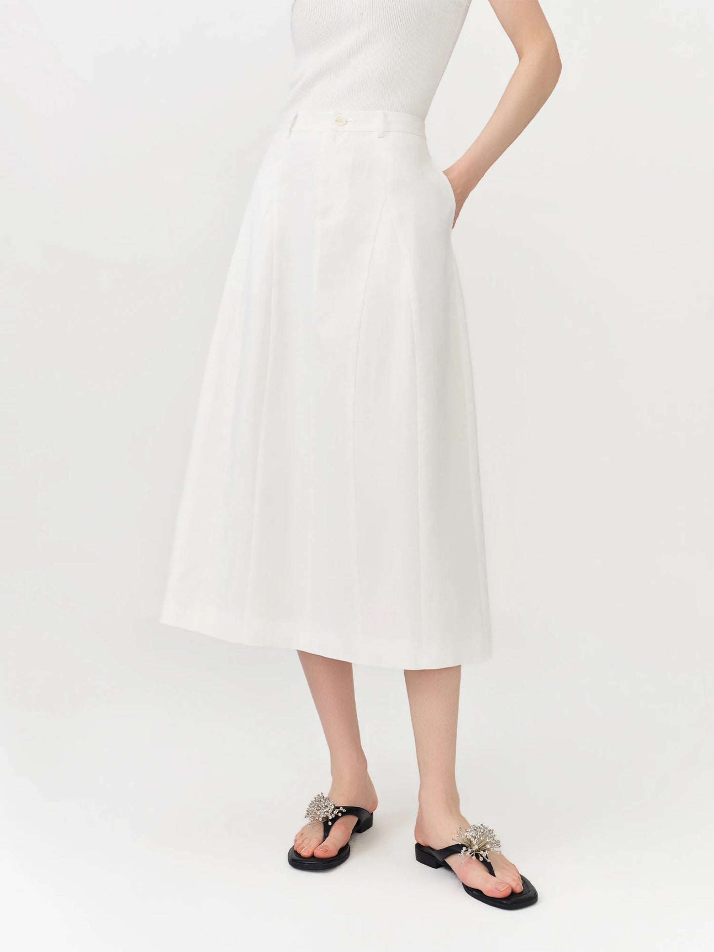 Blush Pleated A-Line Midi Skirt