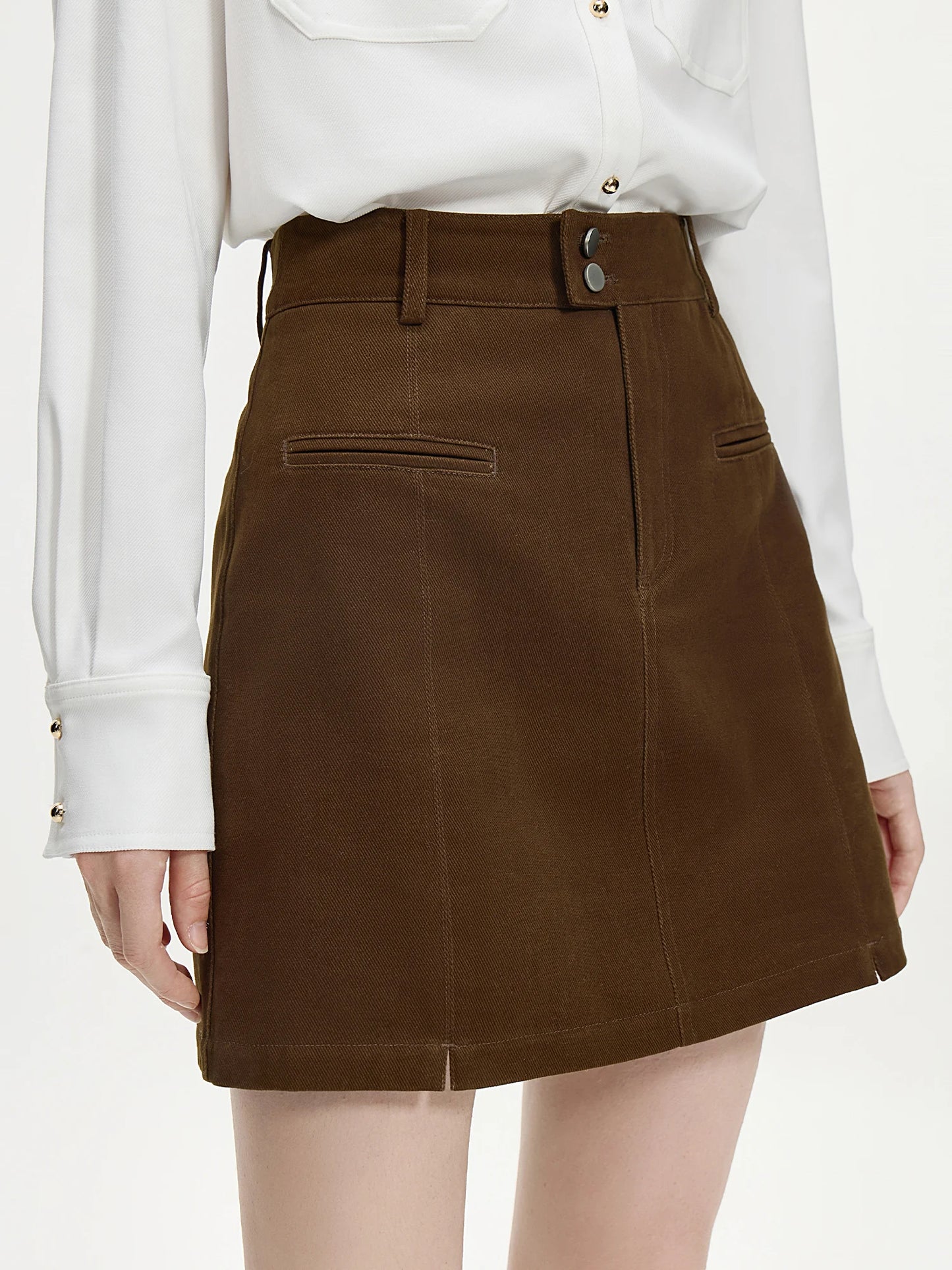 Brown Button Wrap Mini Skirt