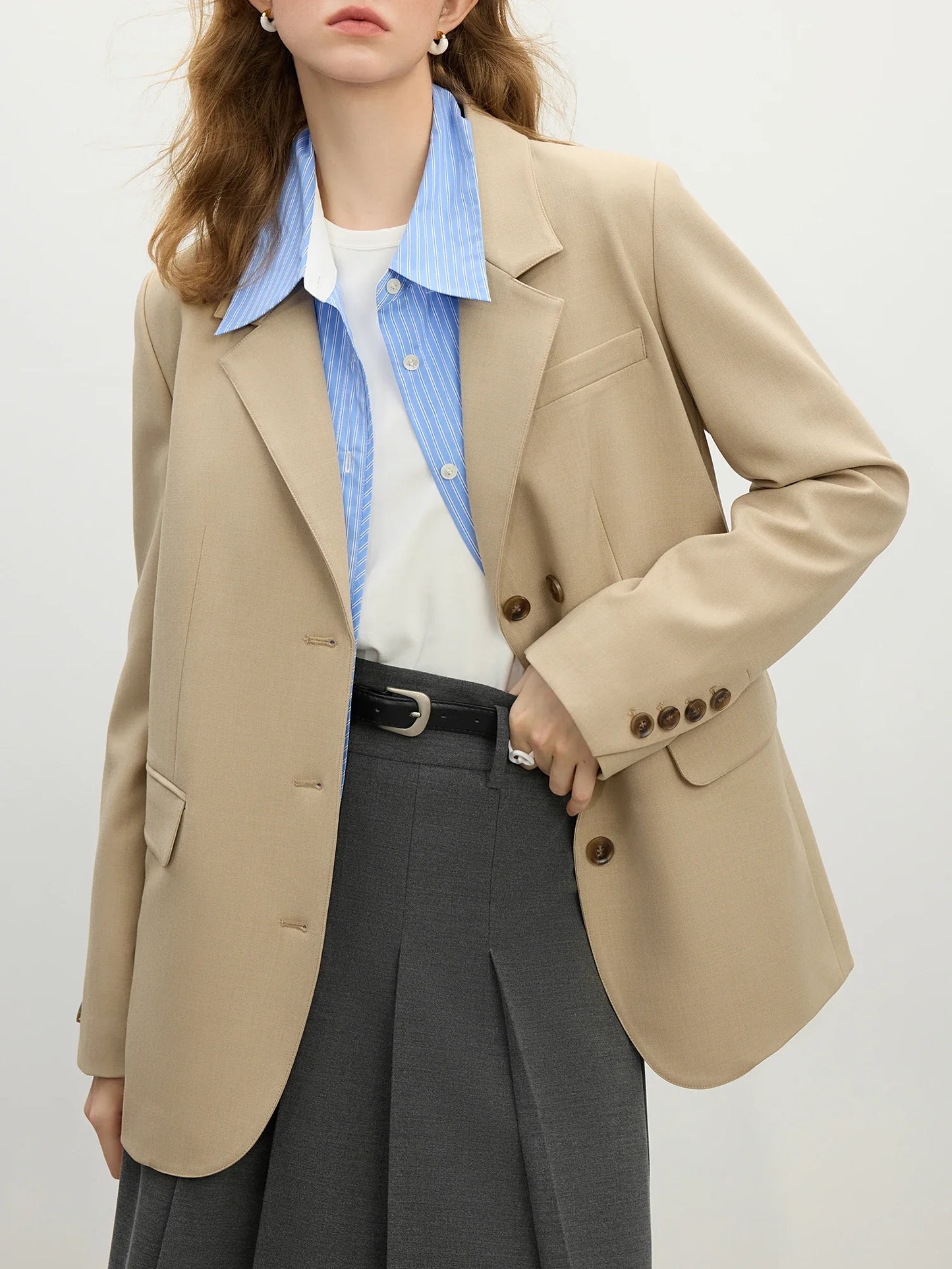 Khaki Double Breasted Relaxed Blazer