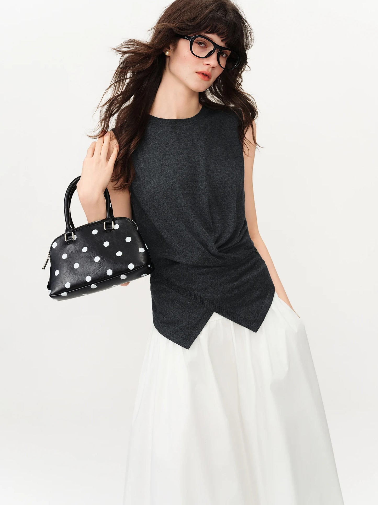 Black Draped Sleeveless Knit Top
