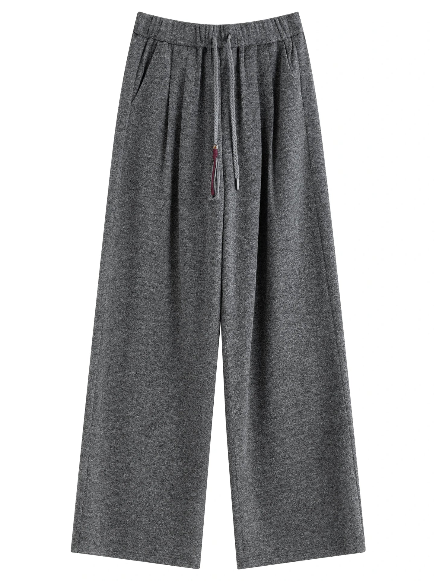 Charcoal Drawstring Wool Wide Leg Pants