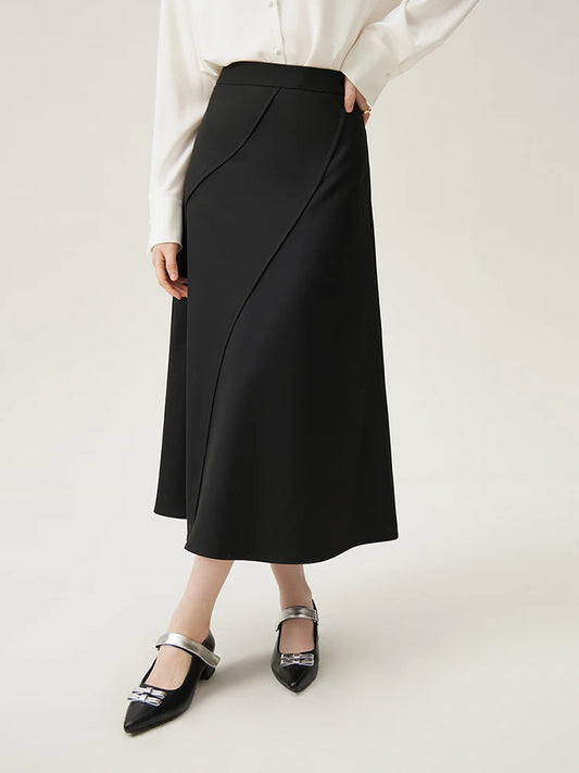 Black Asymmetric Wrap Midi Skirt