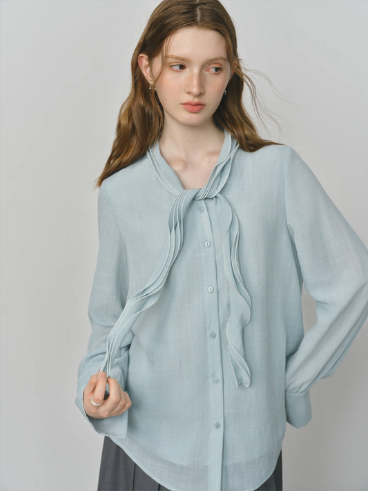 Pale Blue Bow Neck Blouse