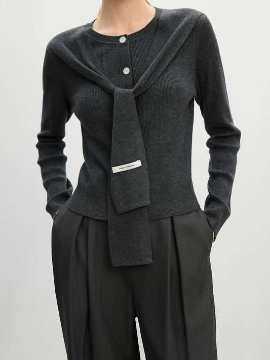 Charcoal Layered Scarf Knit Cardigan