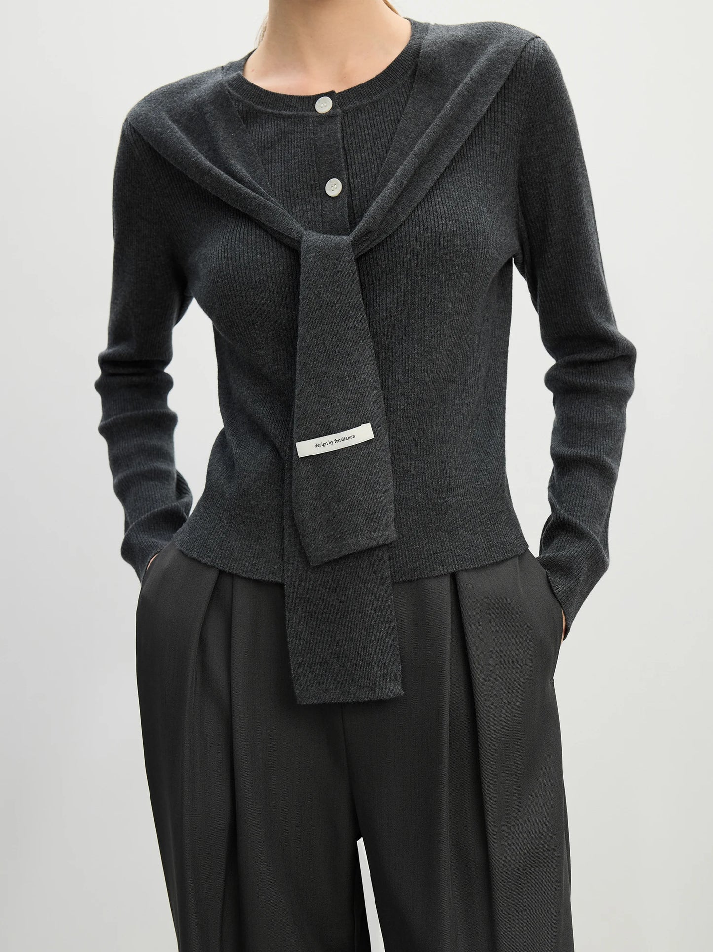 Charcoal Layered Scarf Knit Cardigan