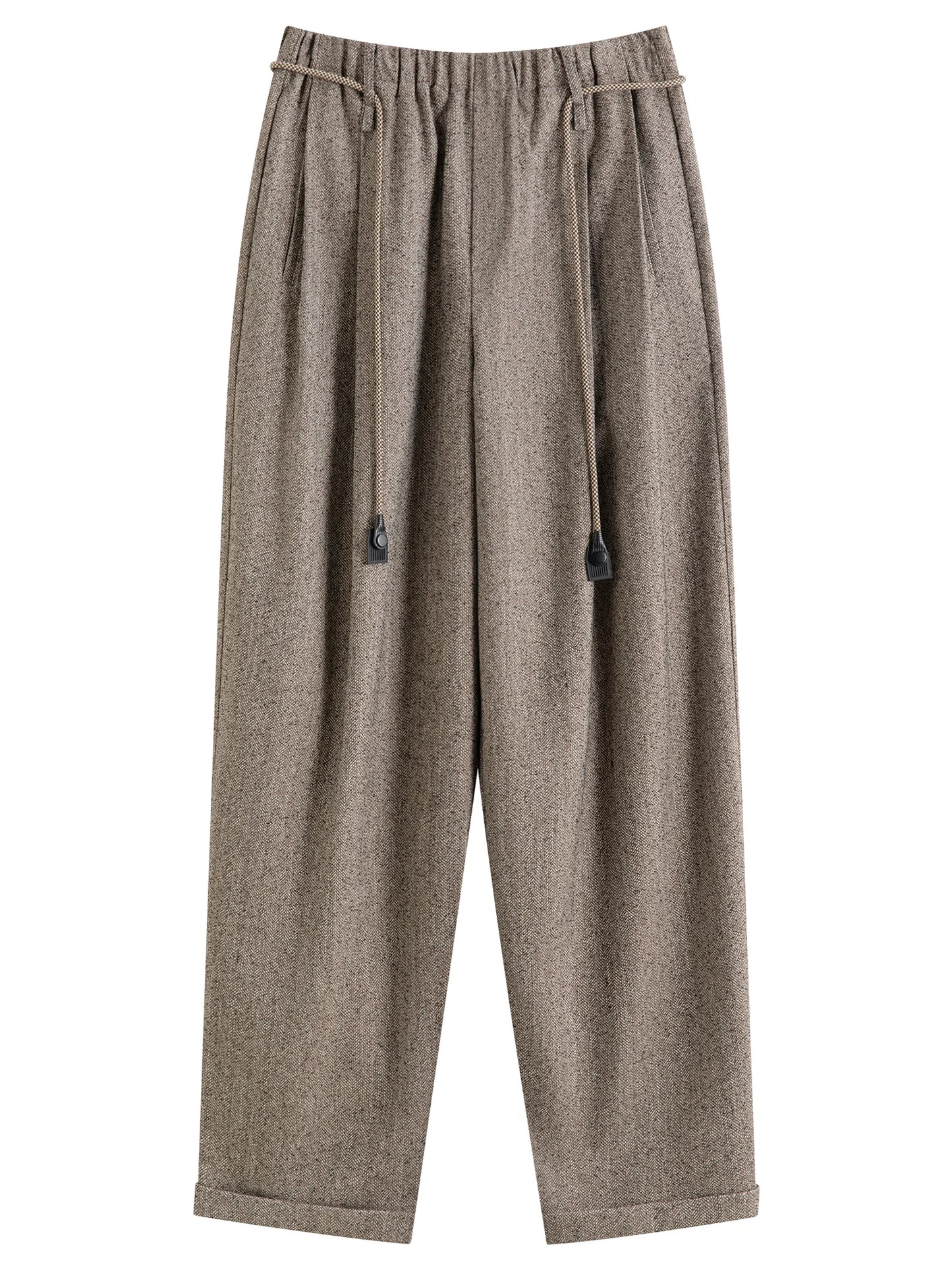 Brown Herringbone Tapered Trousers
