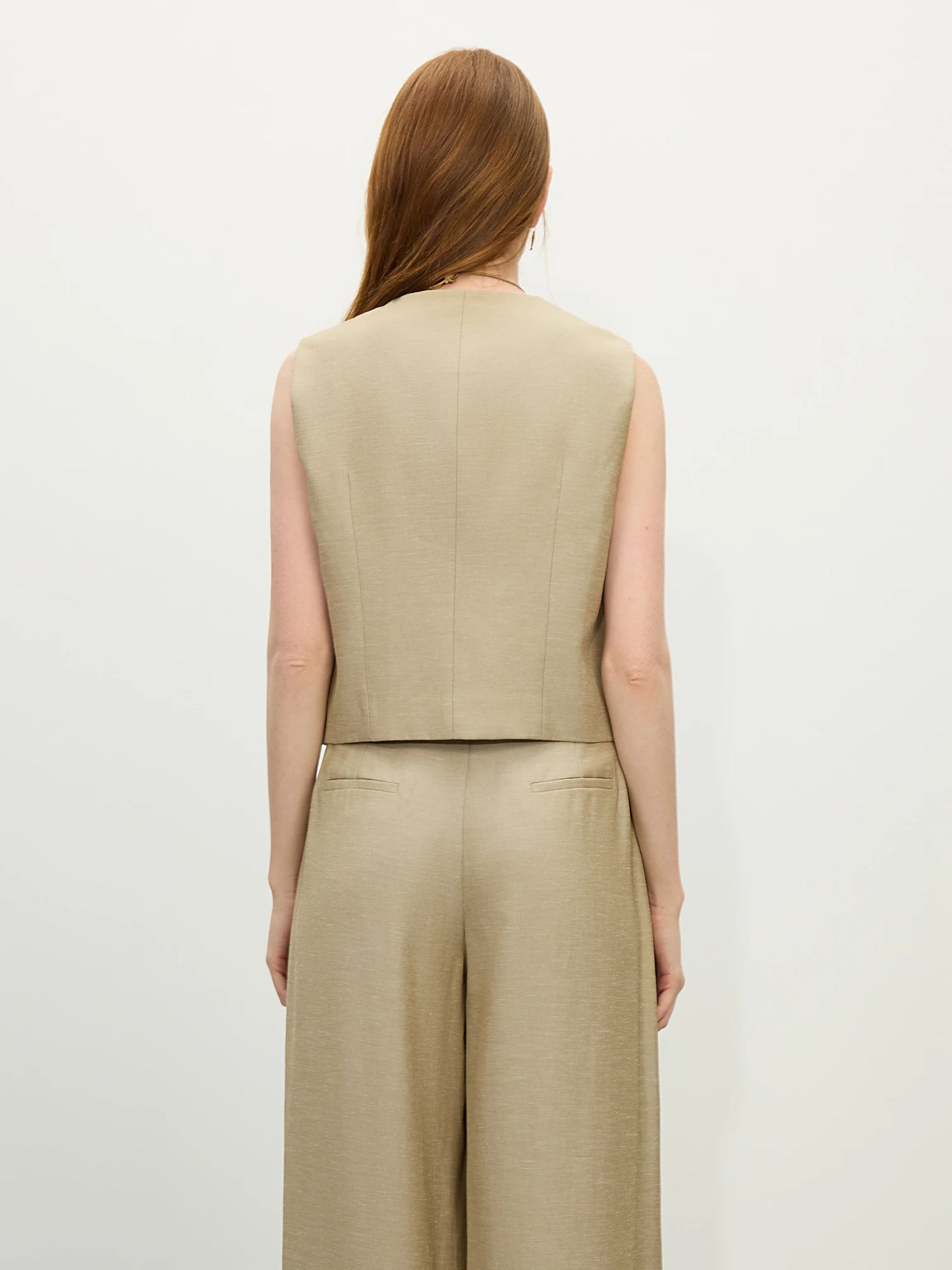 Khaki Pleated Wide Leg Suit Pants