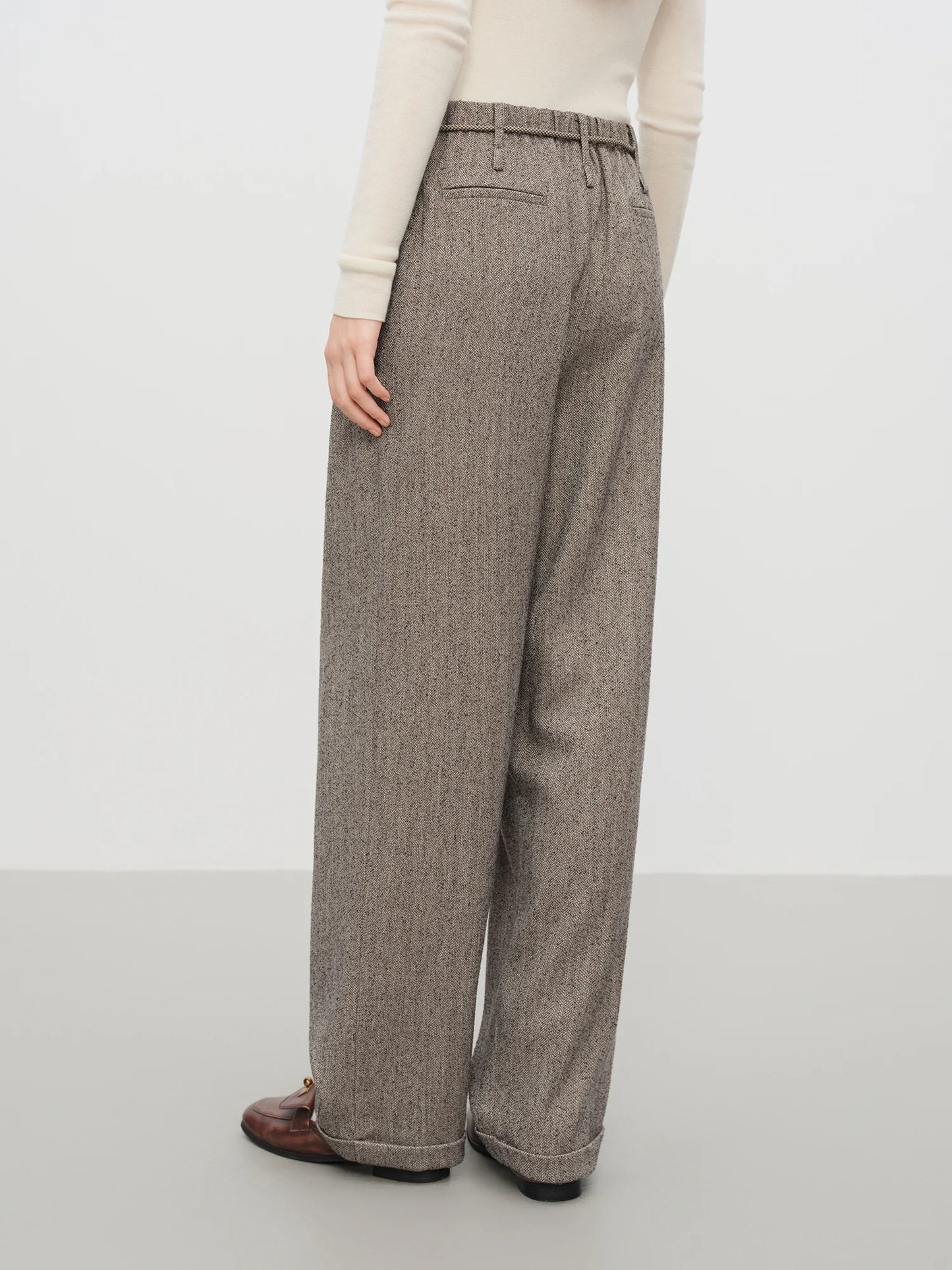 Brown Herringbone Tapered Trousers