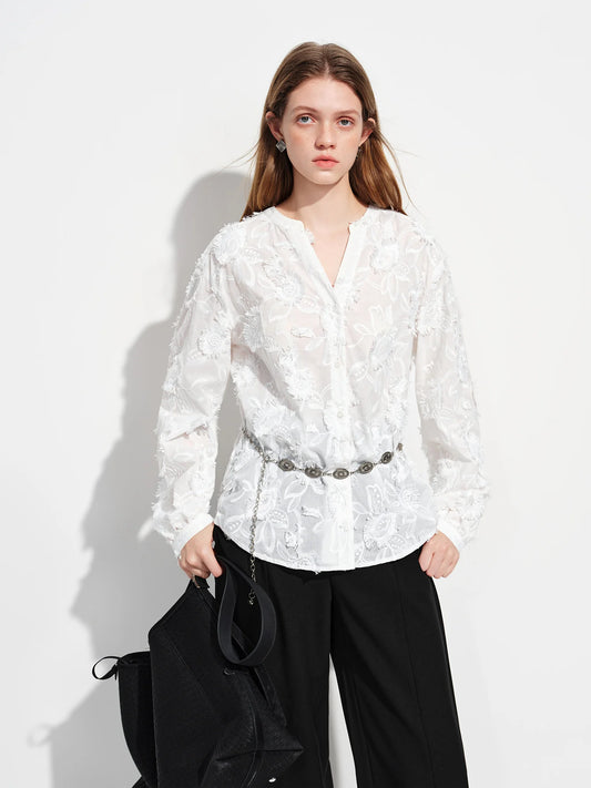 White Jacquard Belted Blazer