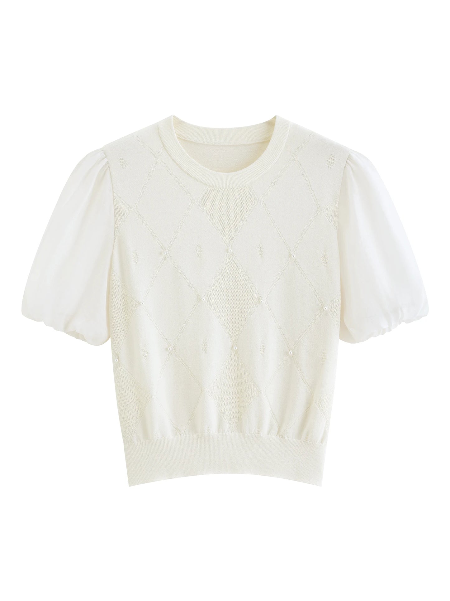Black Pearl Puff Sleeve Knit Top