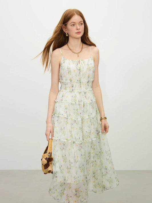 Ivory Floral Spaghetti Strap Maxi Dress
