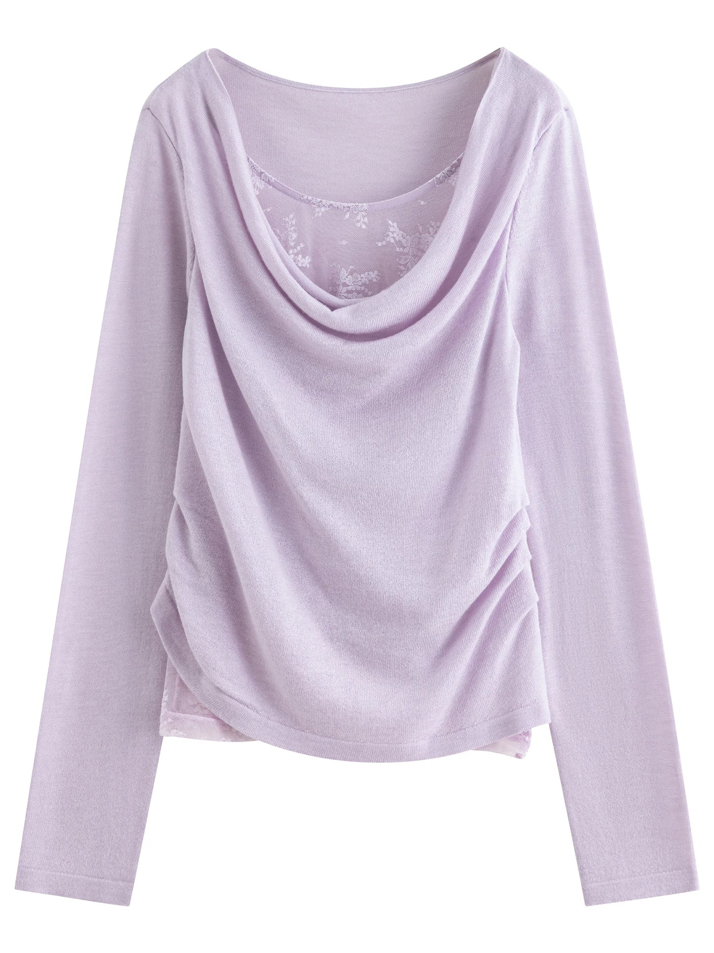 Lilac Draped Collar Knit Top