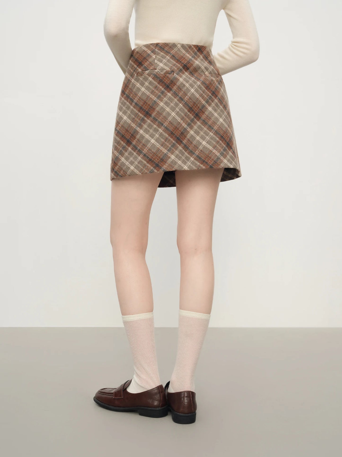 Brown Plaid A-Line Mini Skirt