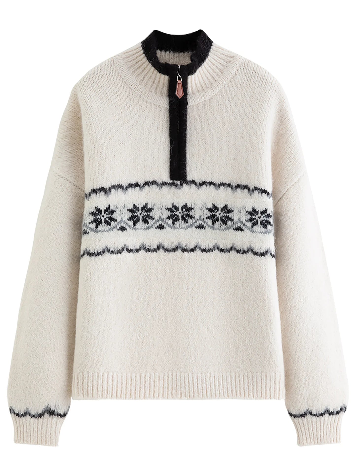 Ivory Fair Isle Half Zip Sweater