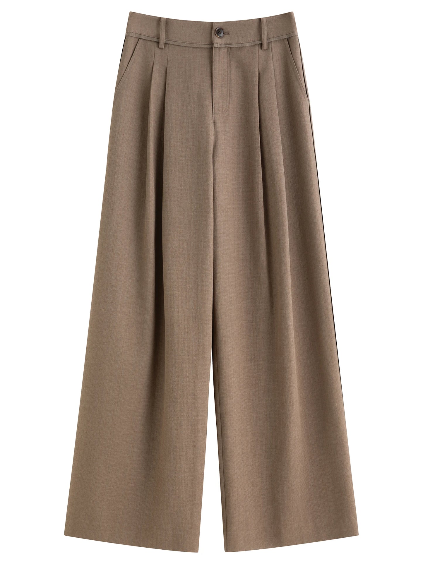 Brown Pleated Wide Leg Trousers