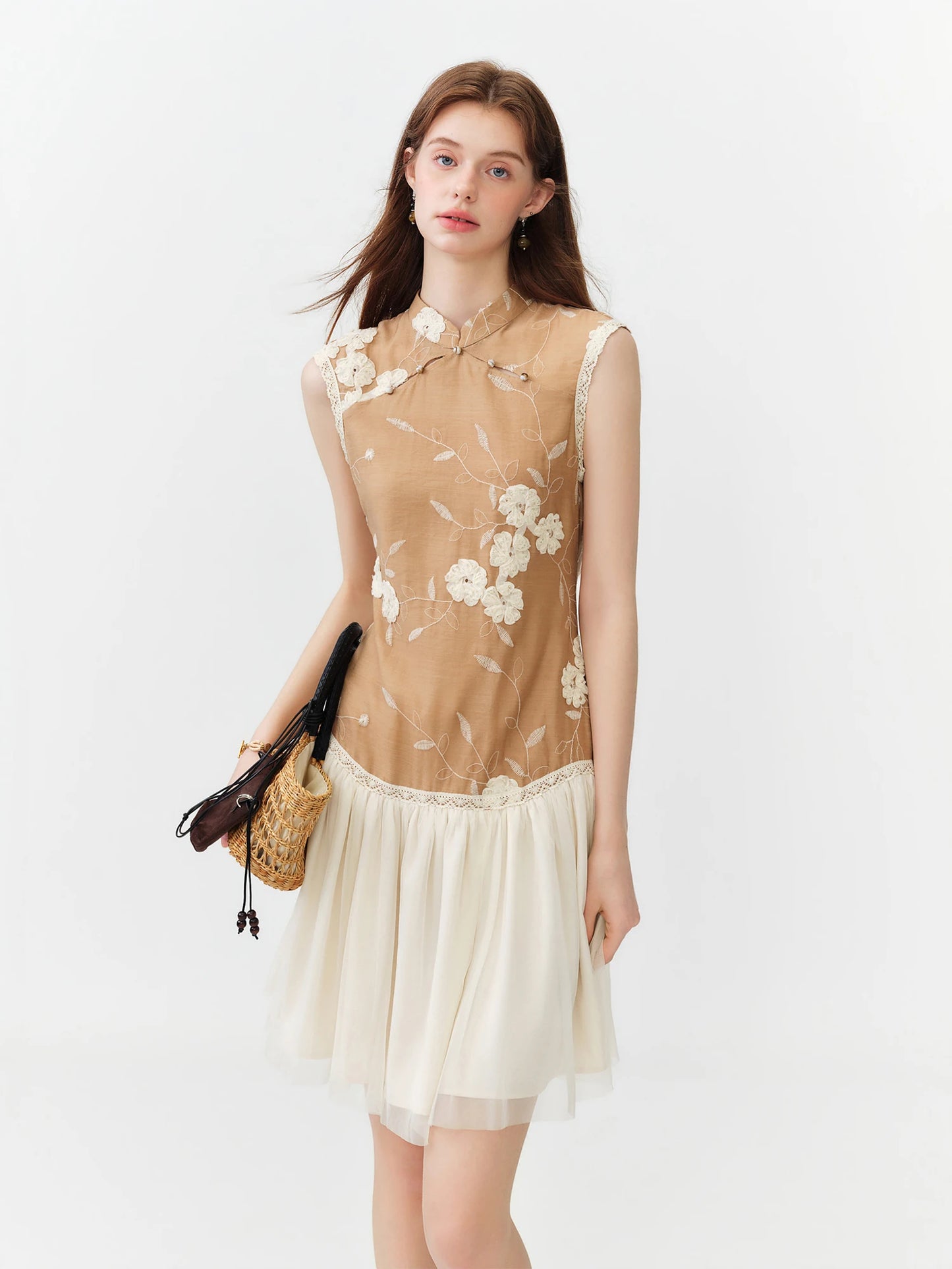 Nude Floral Mesh Mini Dress