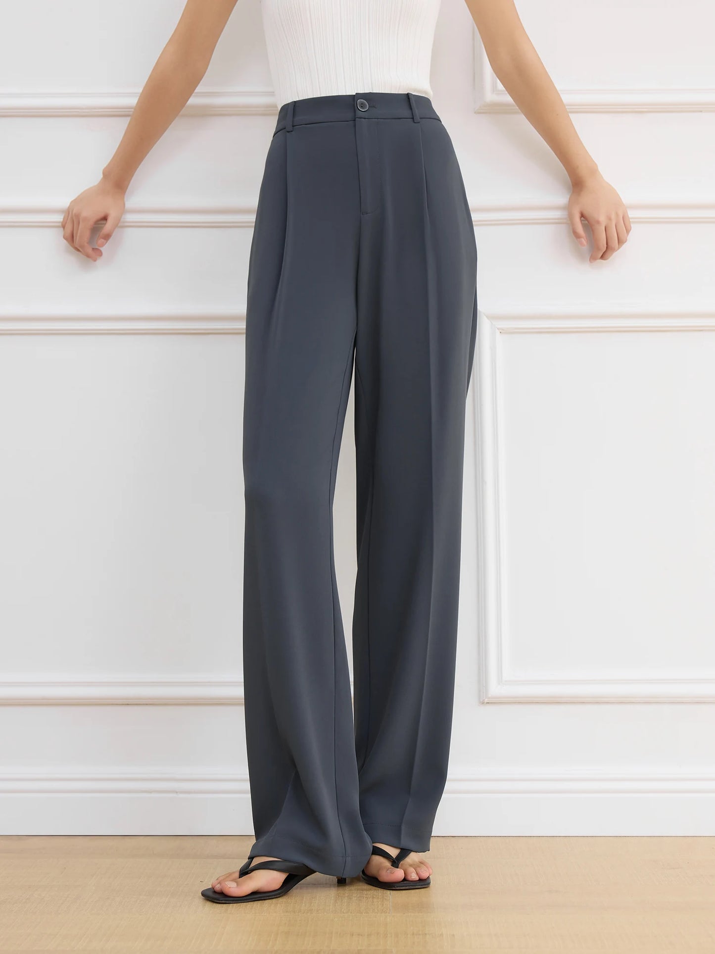Slate Blue Straight Leg Trousers