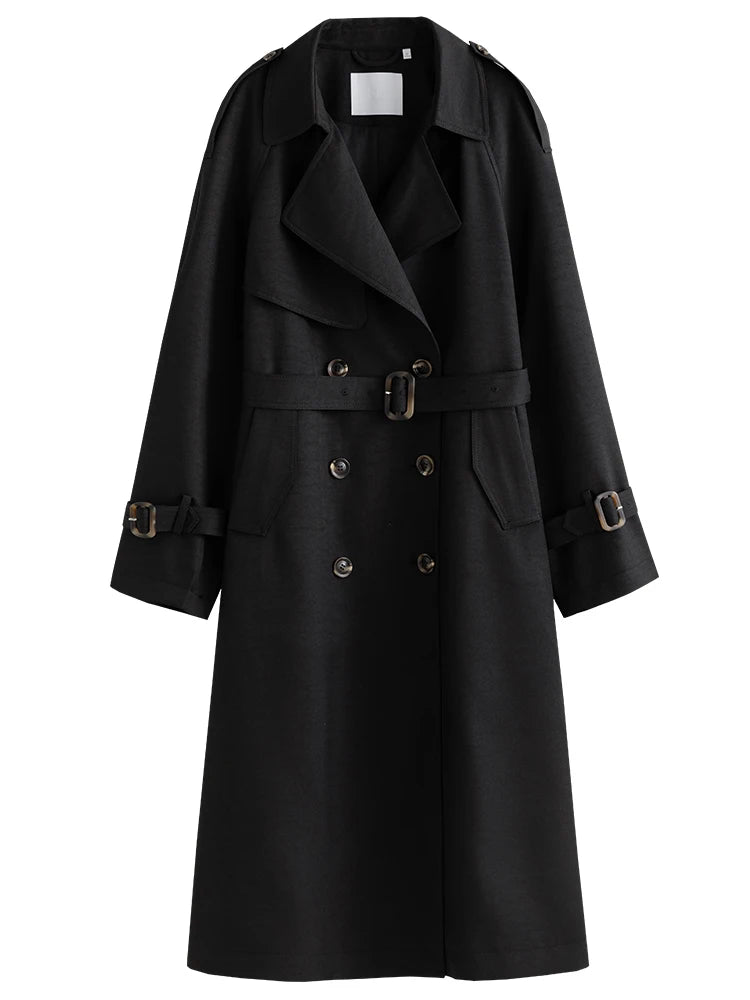 Khaki Double Breasted Long Trench