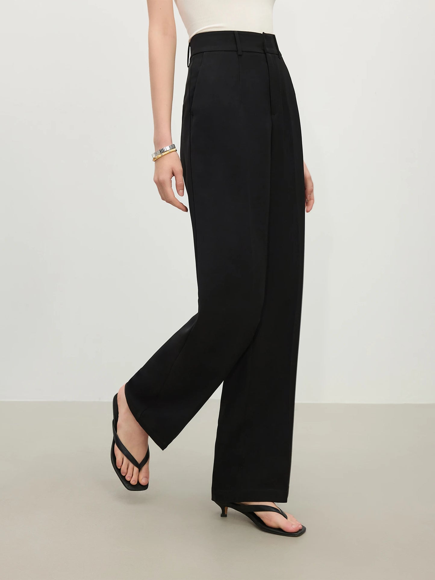 Black High Waist Straight Trousers