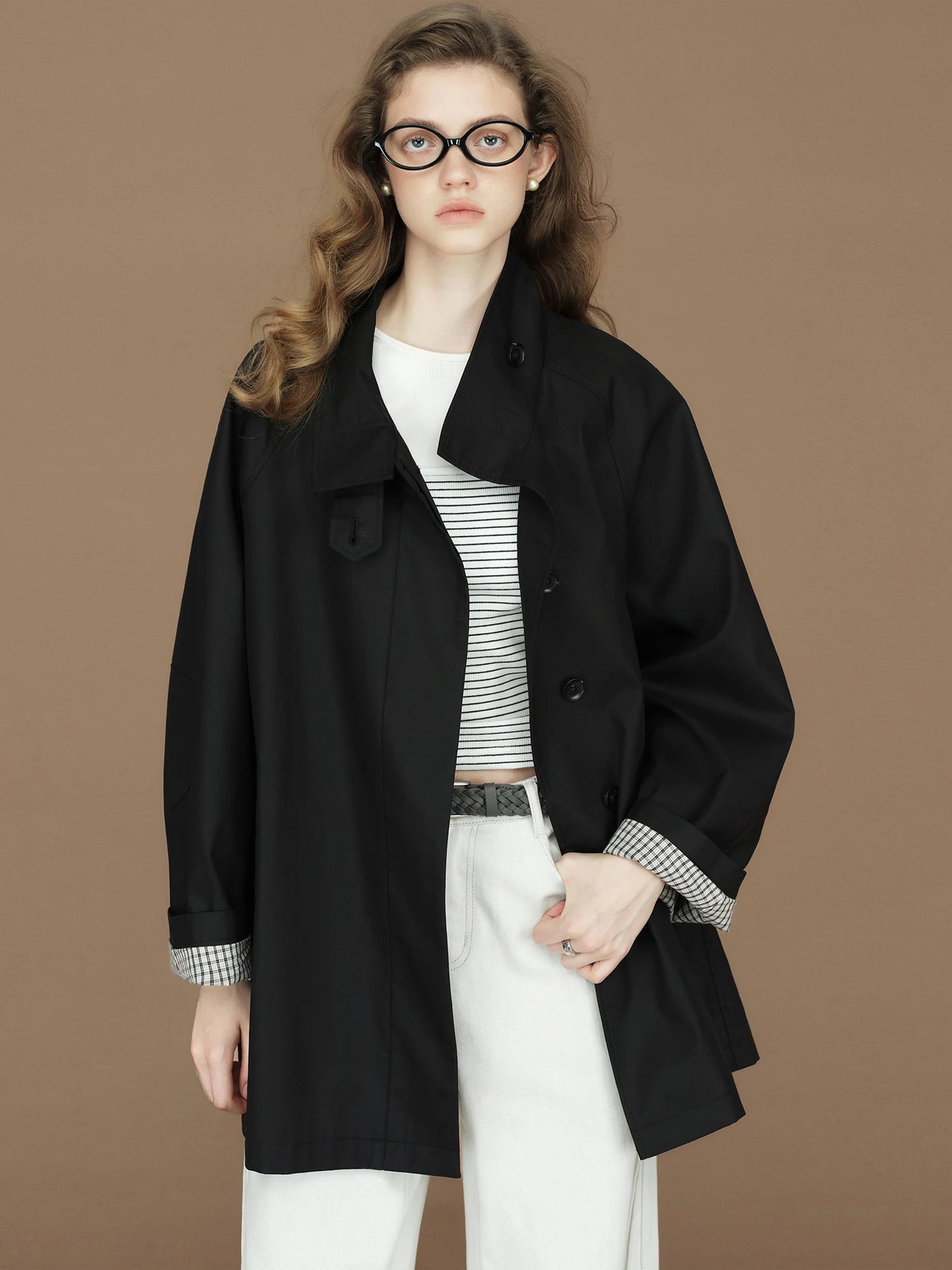 Blush Contrast Cuff Short Trench