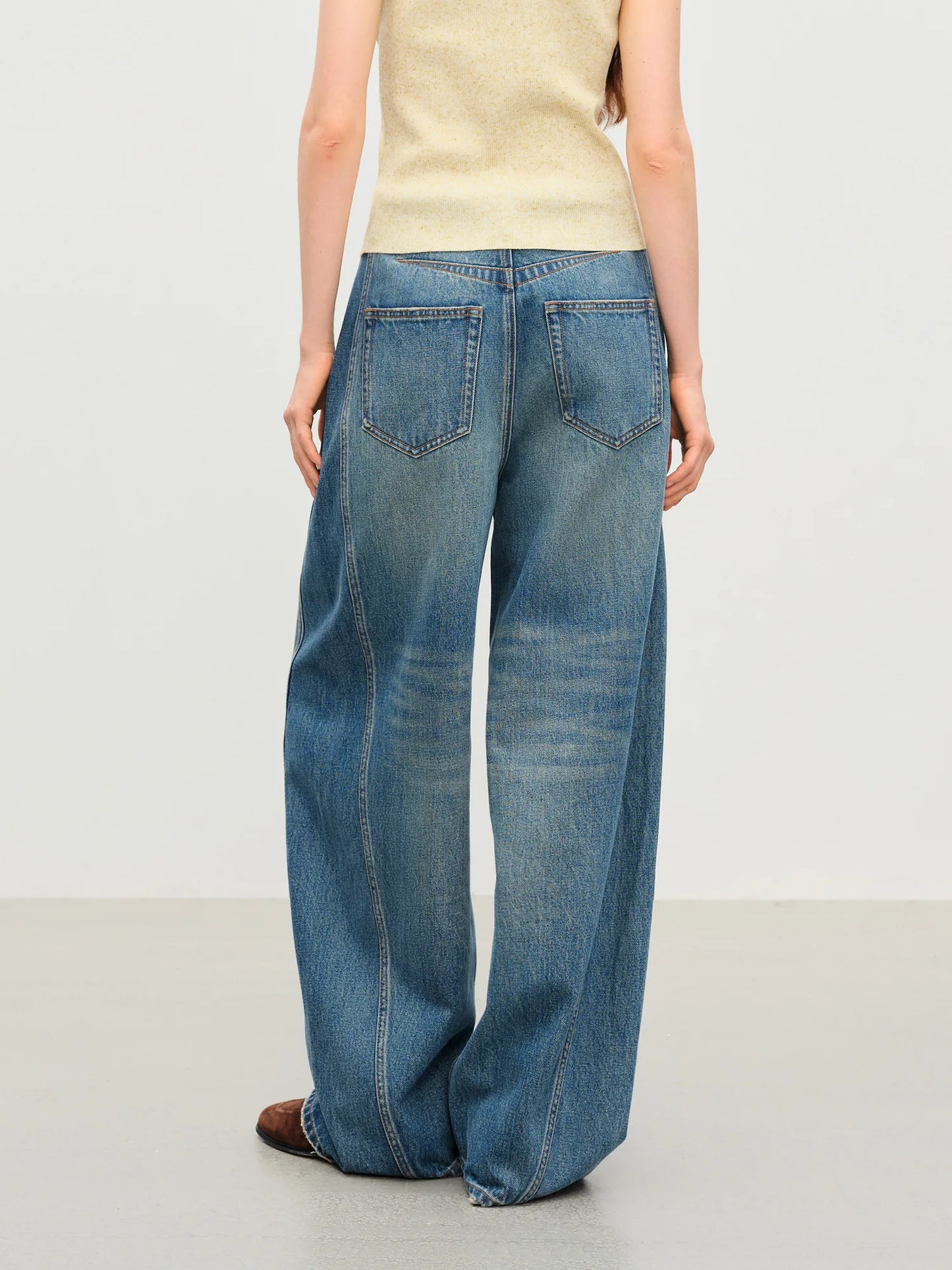 Medium Wash Flared Wide Leg Jeans