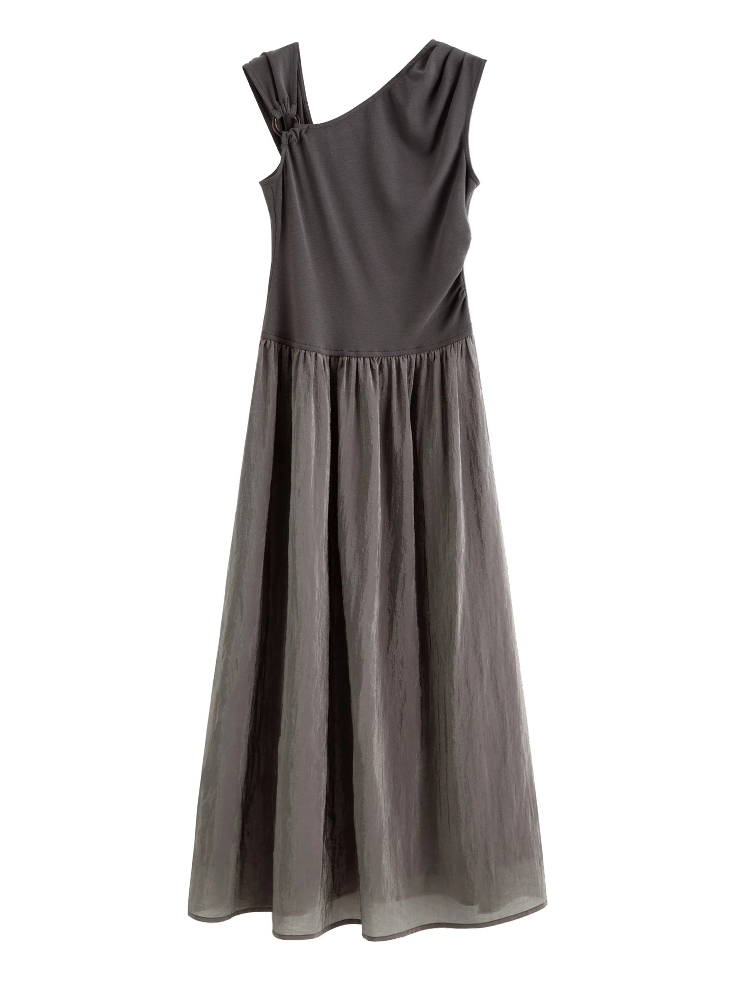 Black Taupe Asymmetric Panel Maxi Dress