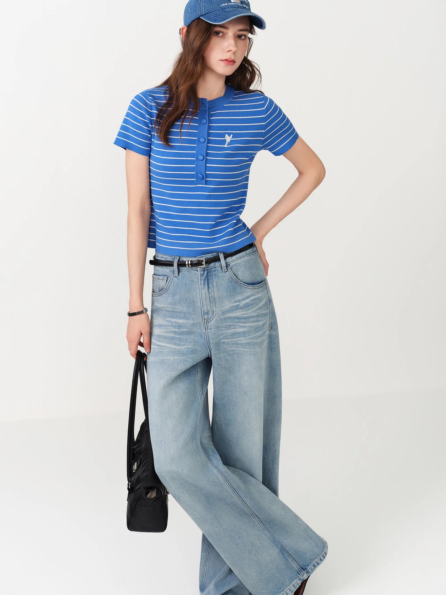 Red Striped Tie Neck Polo Top