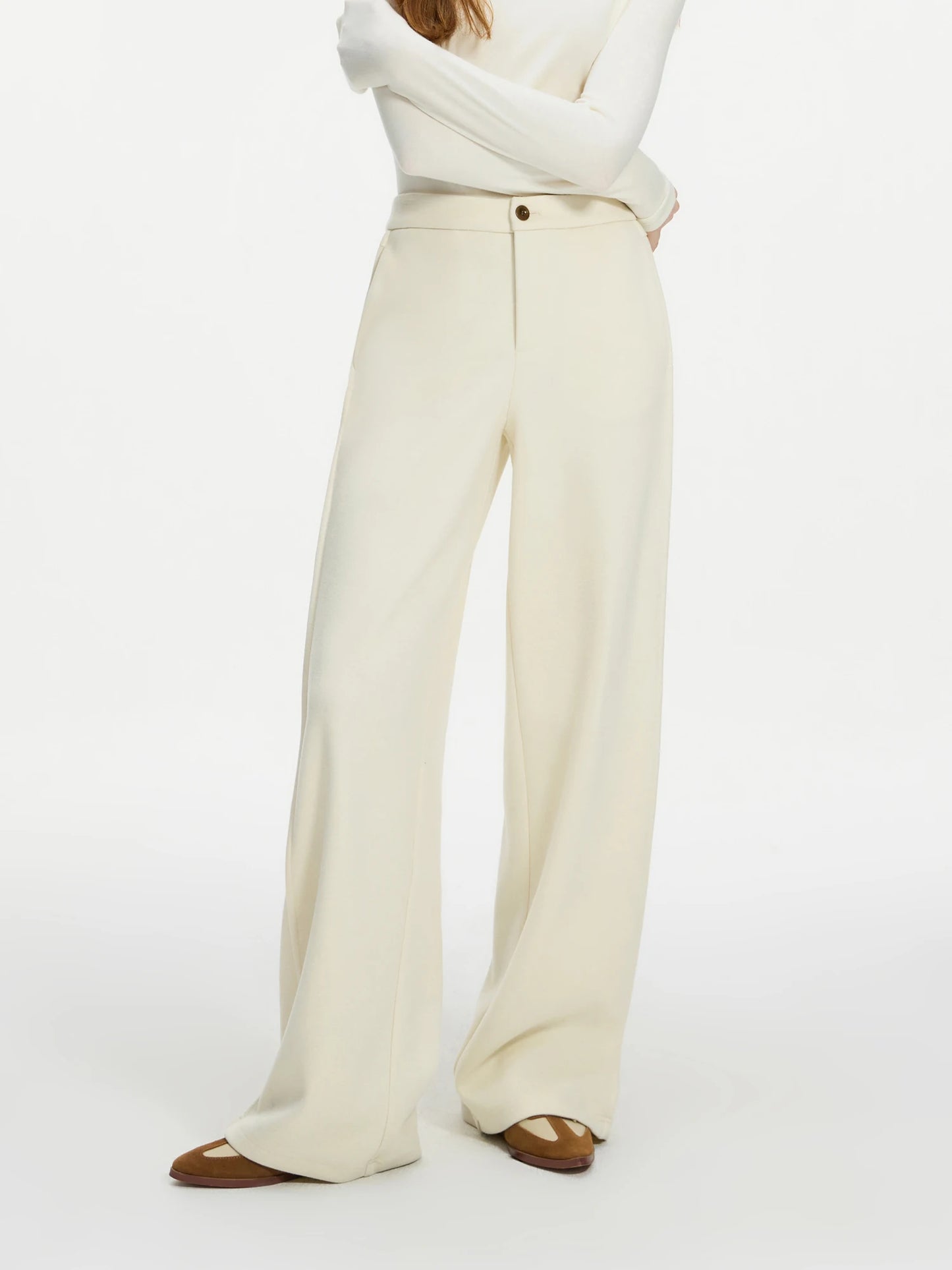 Ivory High Waist Wide Leg Trousers