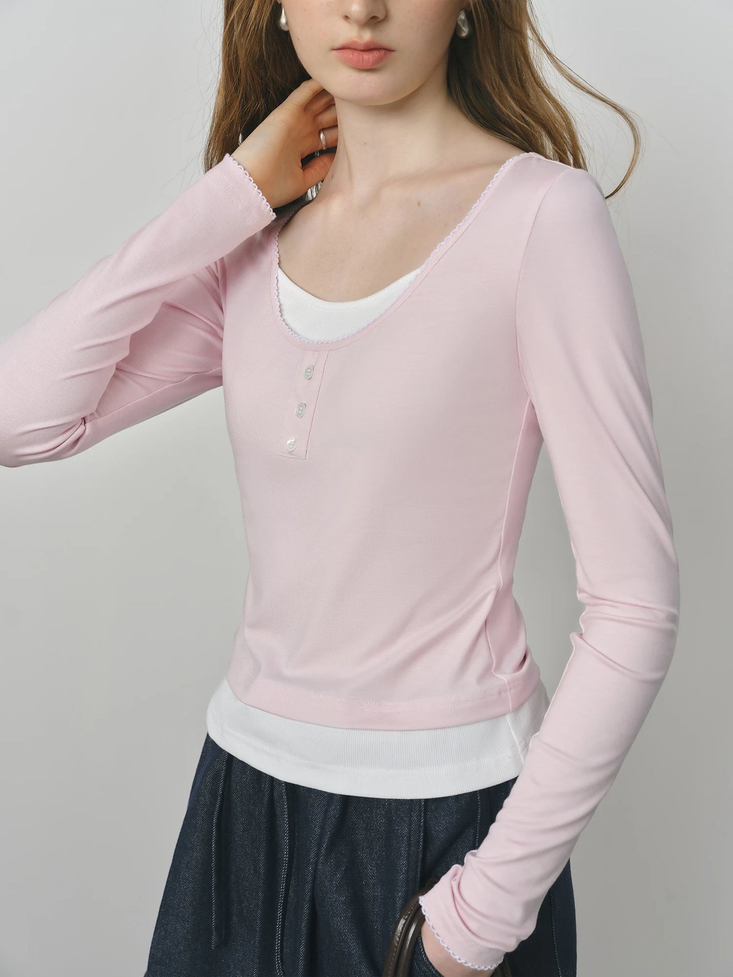 Pink Layered Scoop Neck Top