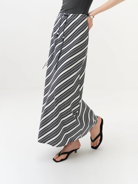Black Striped Bias Cut Maxi Skirt