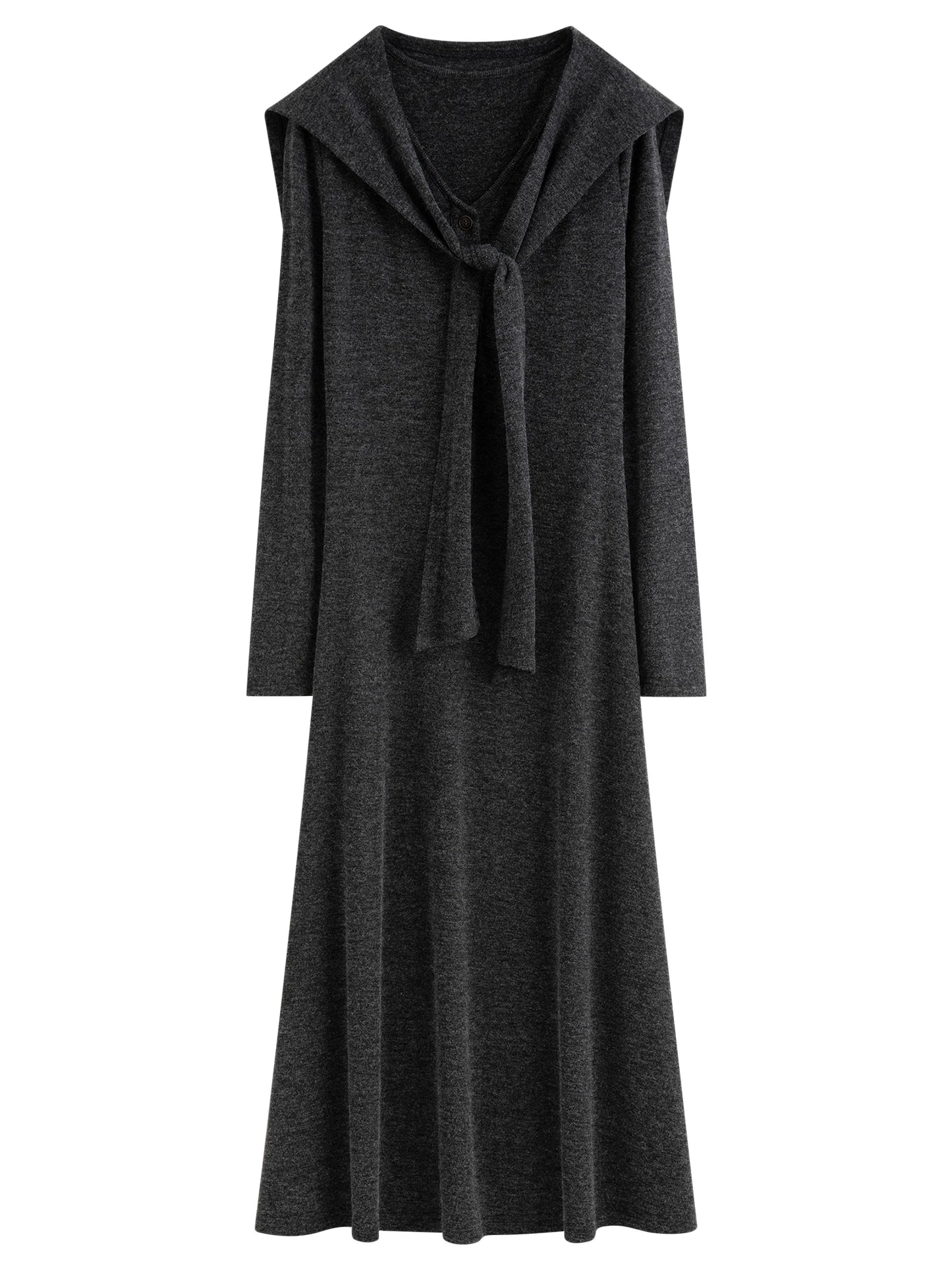 Grey Shawl Collar Knit Maxi Dress