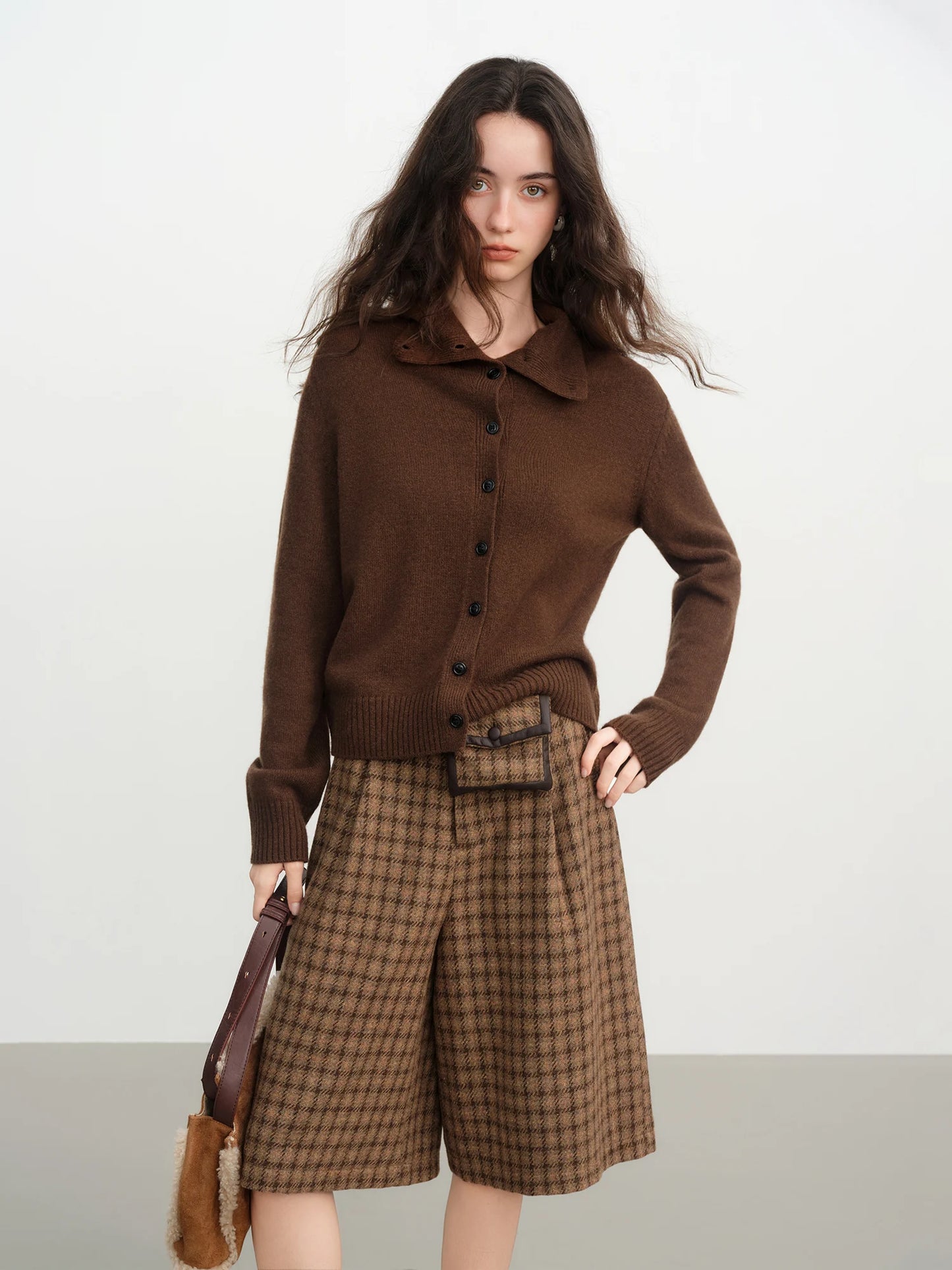 Brown Plaid Cargo Culottes
