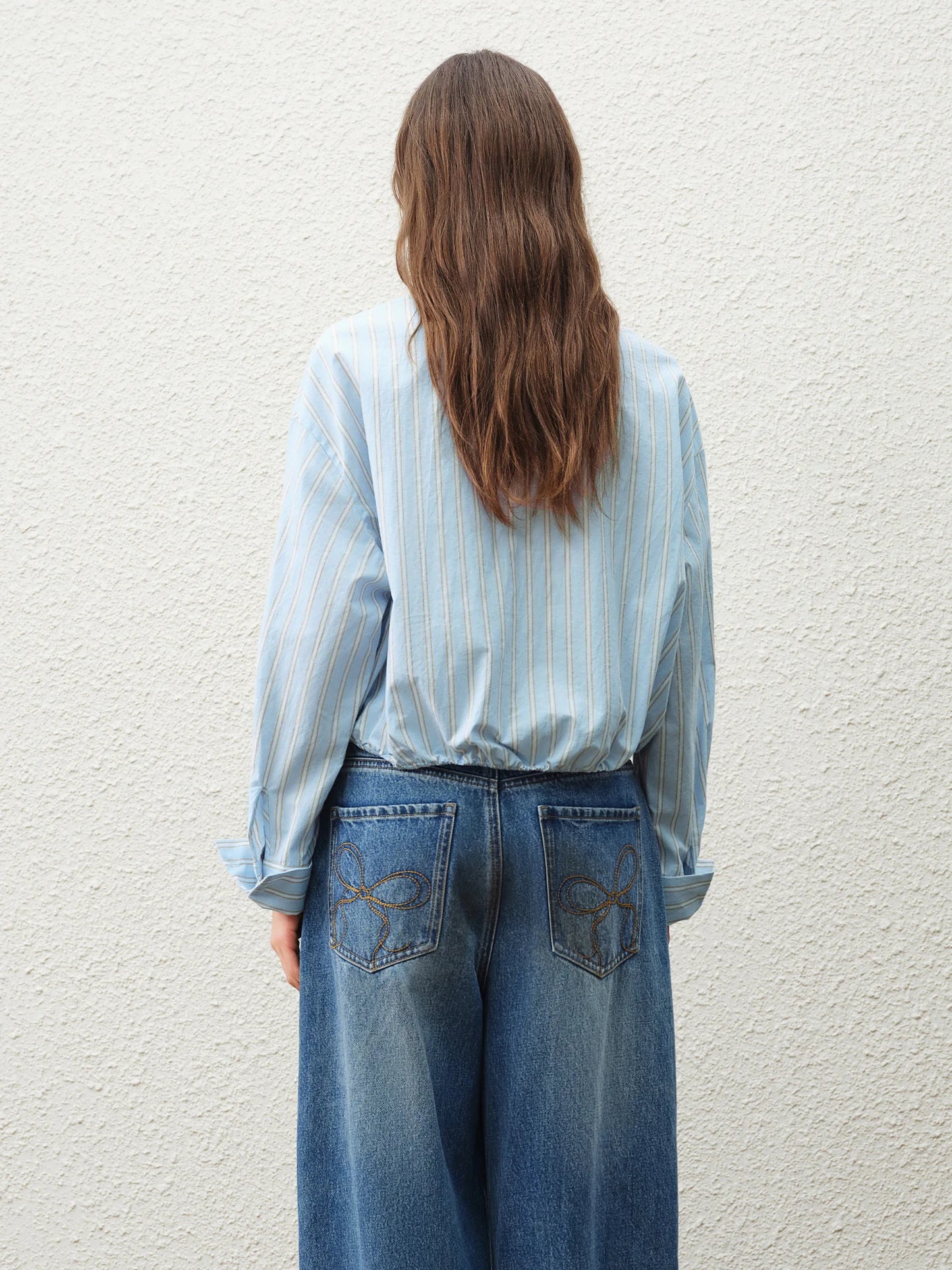 Blue Striped Floral Button Shirt