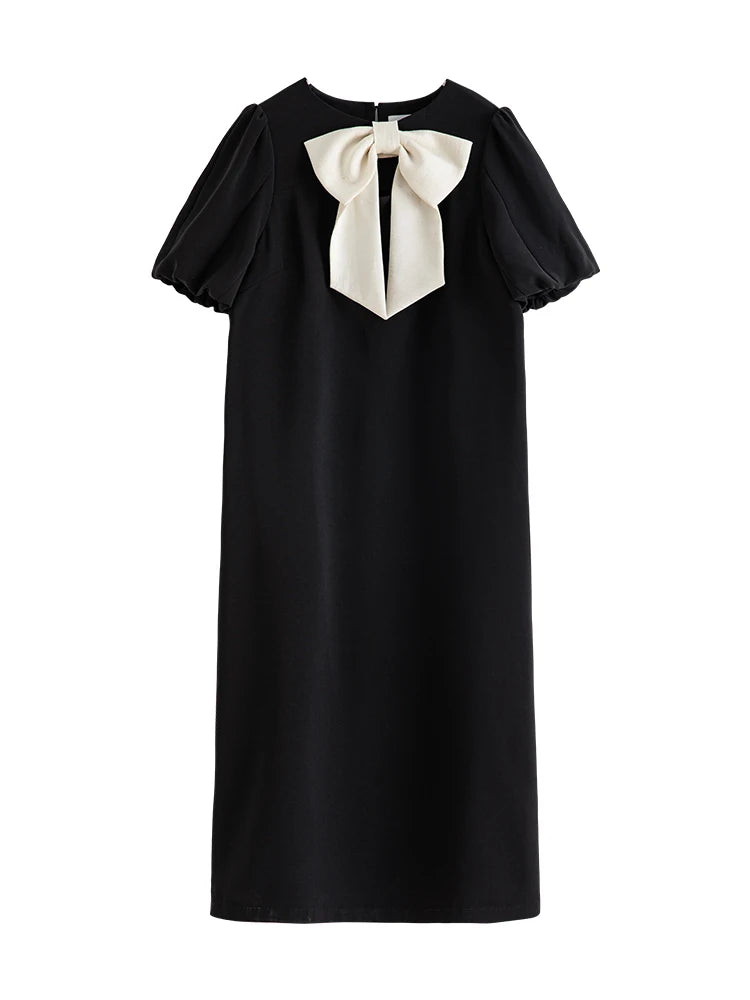 Black Bow Collar Midi Dress