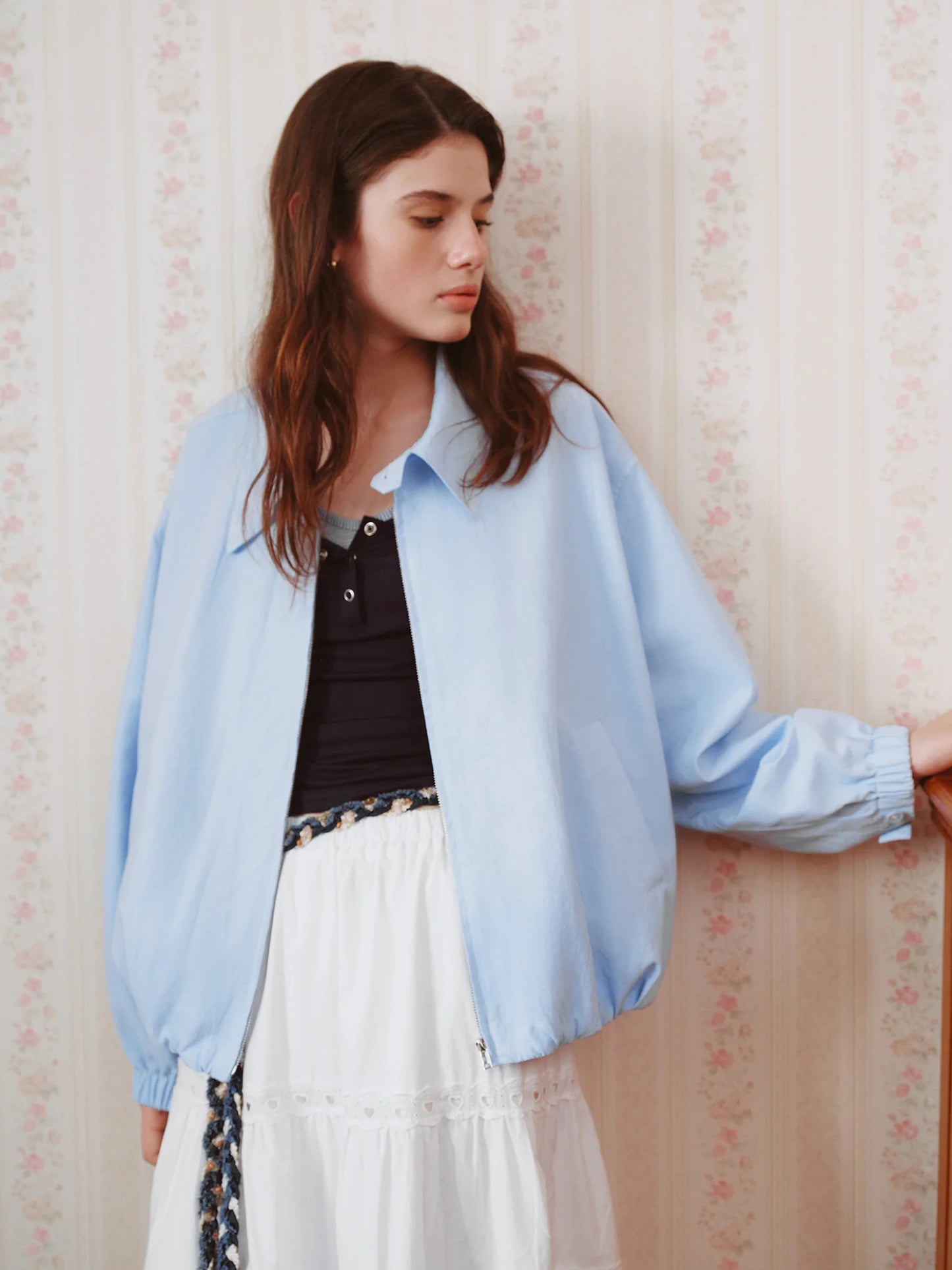 Blush Turn Collar Bomber Jacket