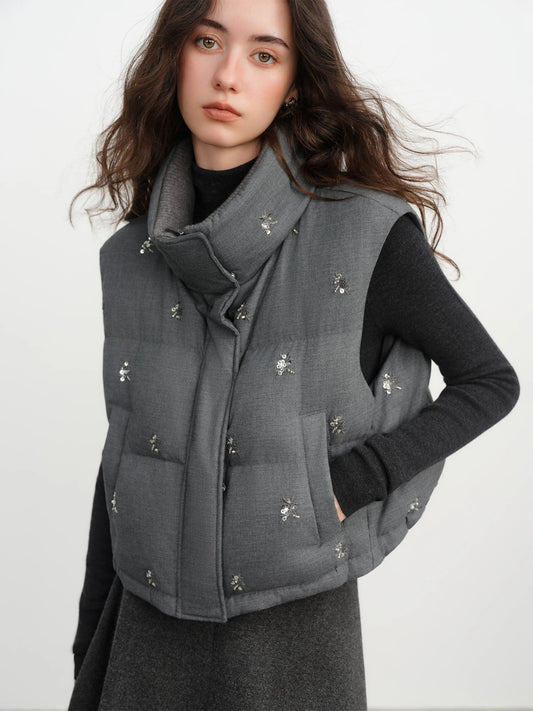 Charcoal Beaded Puffer Vest