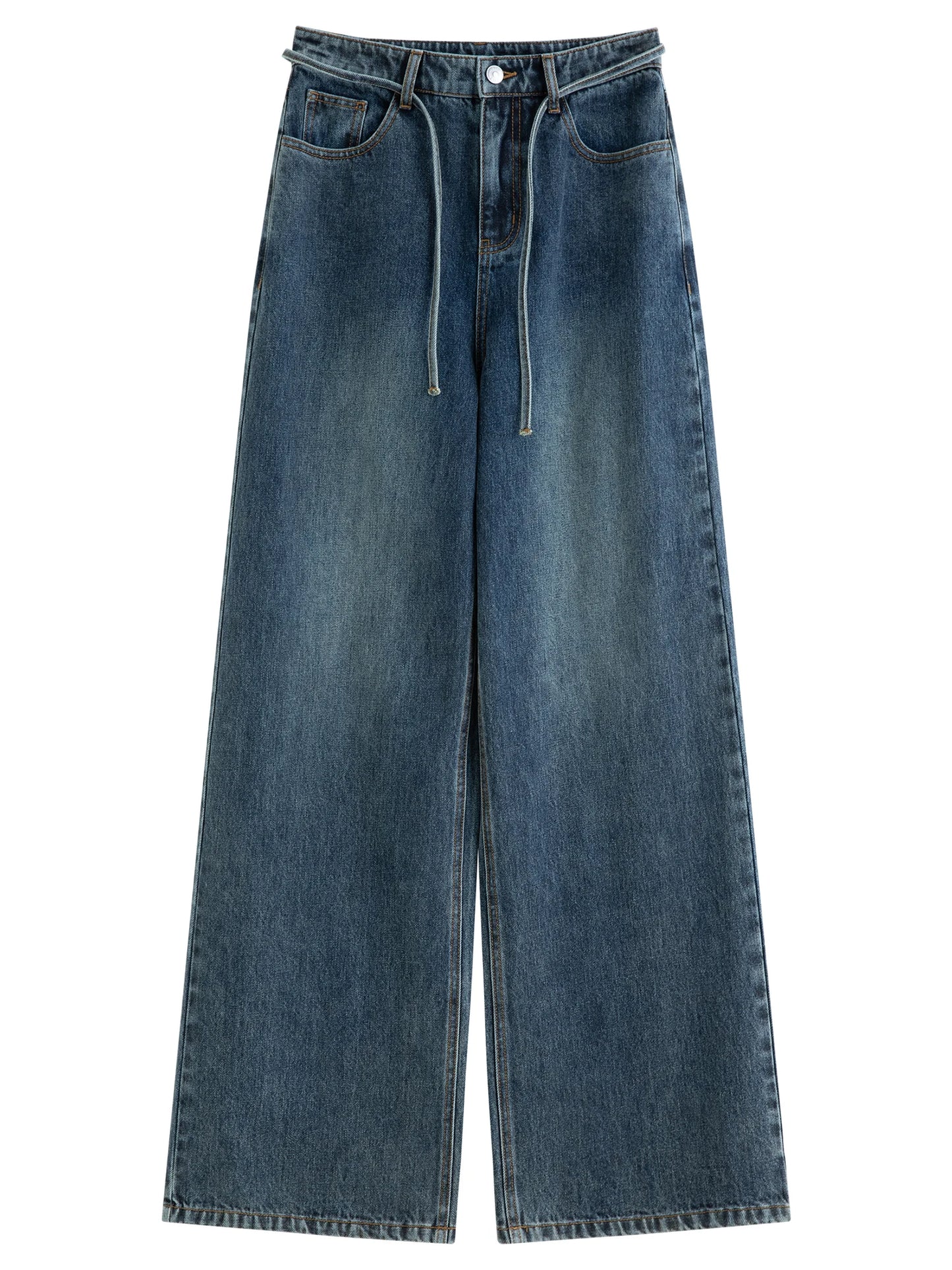 Medium Wash Drawstring Wide Leg Jeans