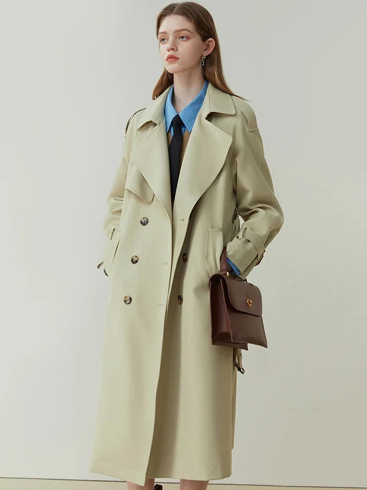 Khaki Double Breasted Long Trench
