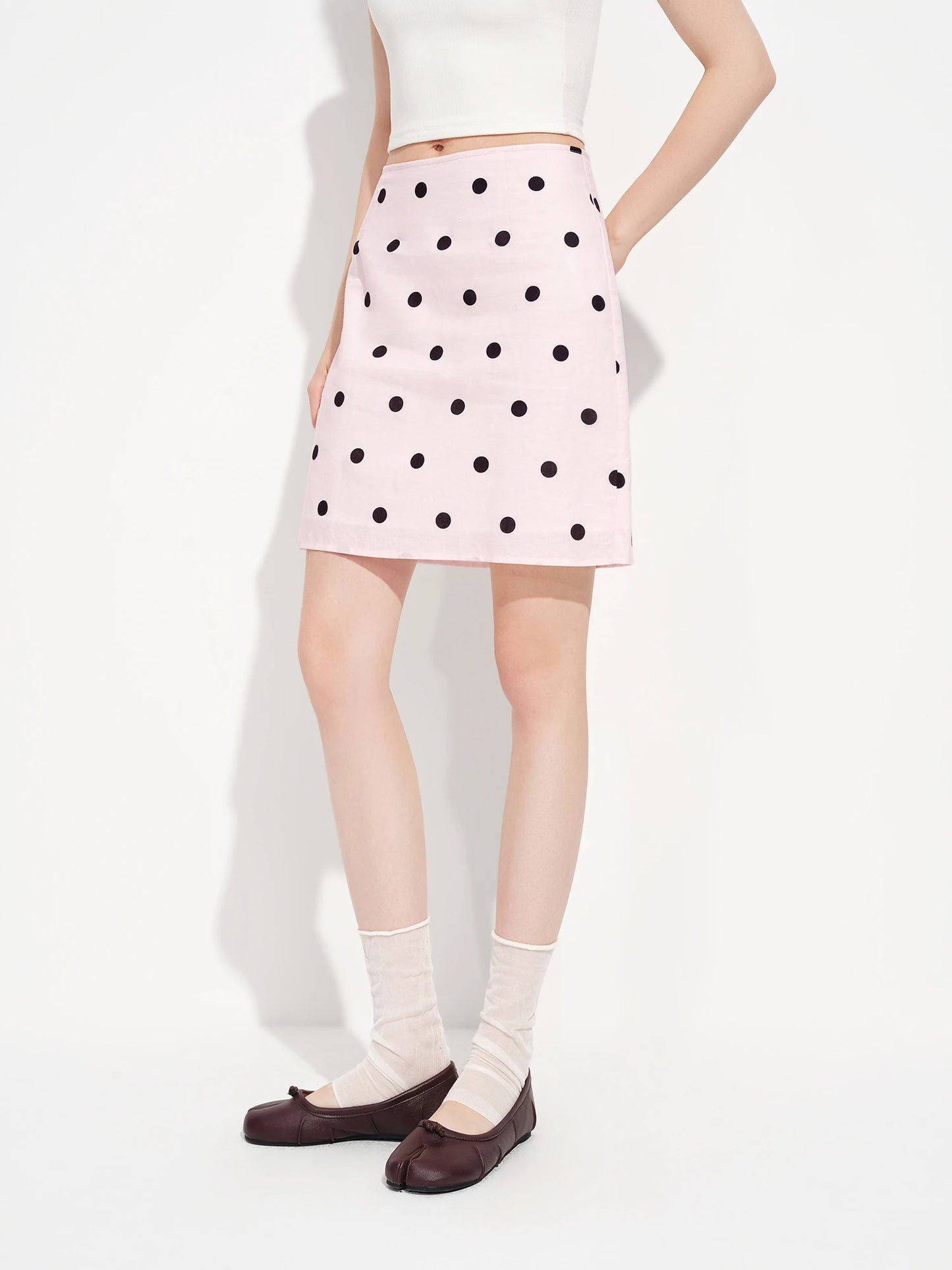 Blush Polka Dot A-Line Mini Skirt
