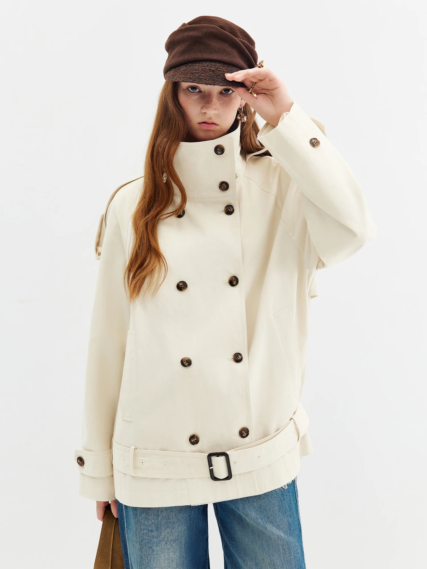 Olive High Collar Cropped Utility Trench