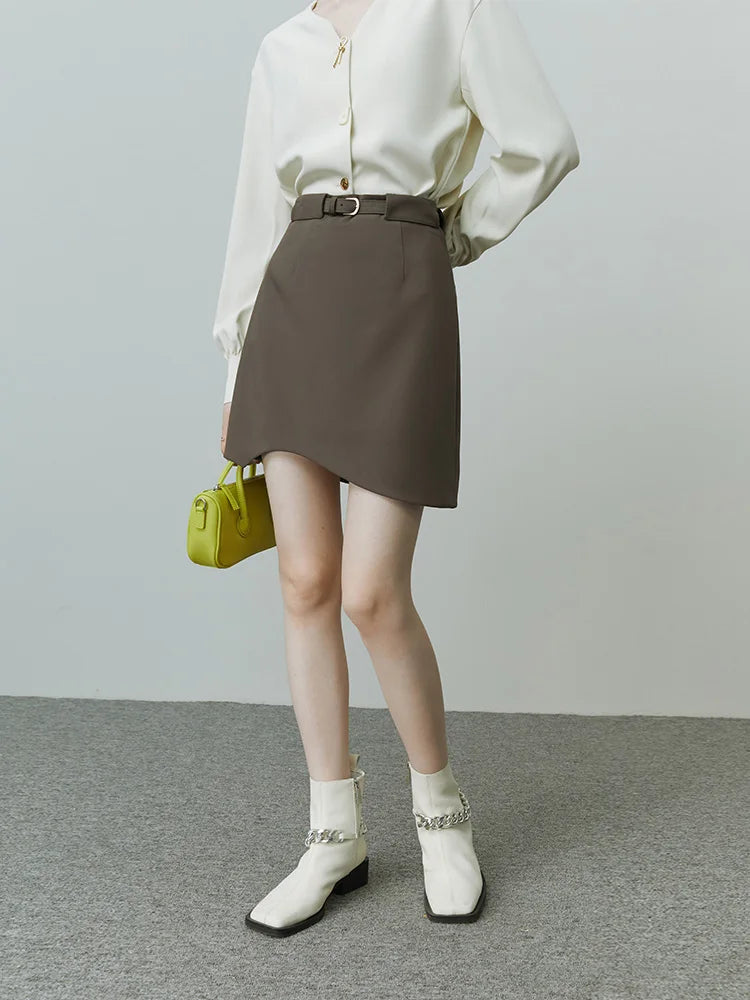 Taupe Asymmetric Wrap Mini Skirt