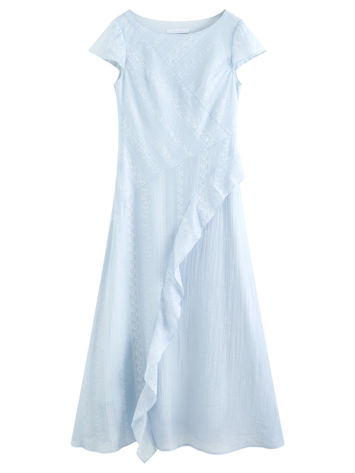 Pale Blue Asymmetric Ruffle Midi Dress