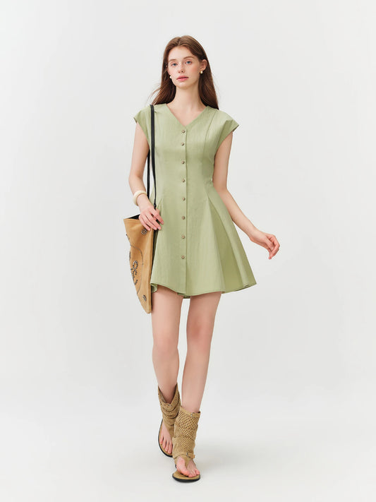 Sage Button Front Mini Dress