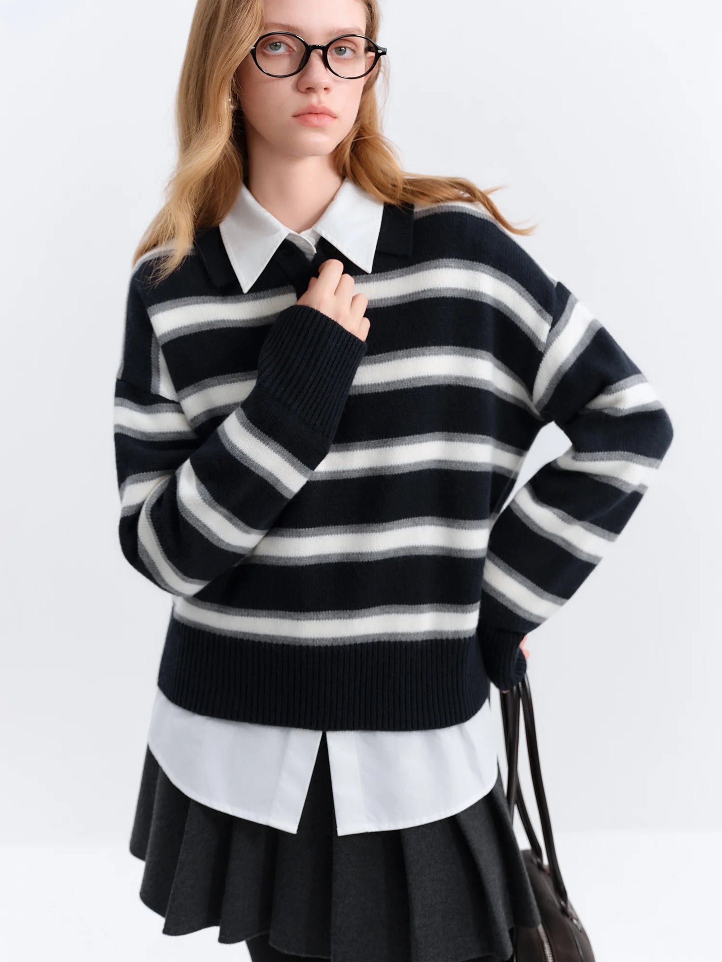 Brown Striped Layered Polo Sweater