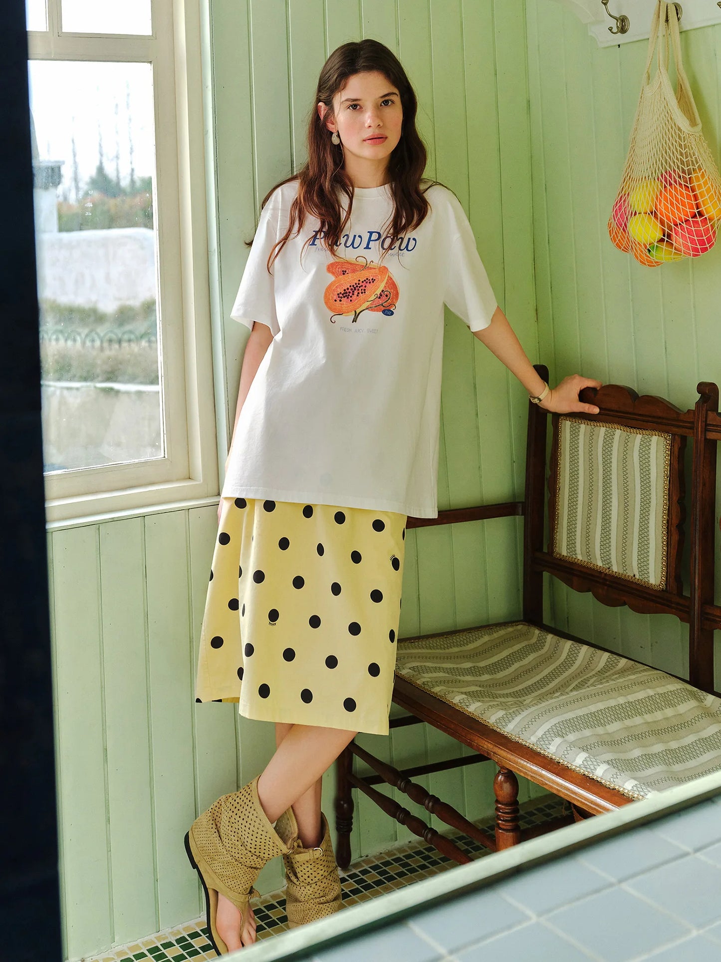 White Fruit Graphic Oversized Tee