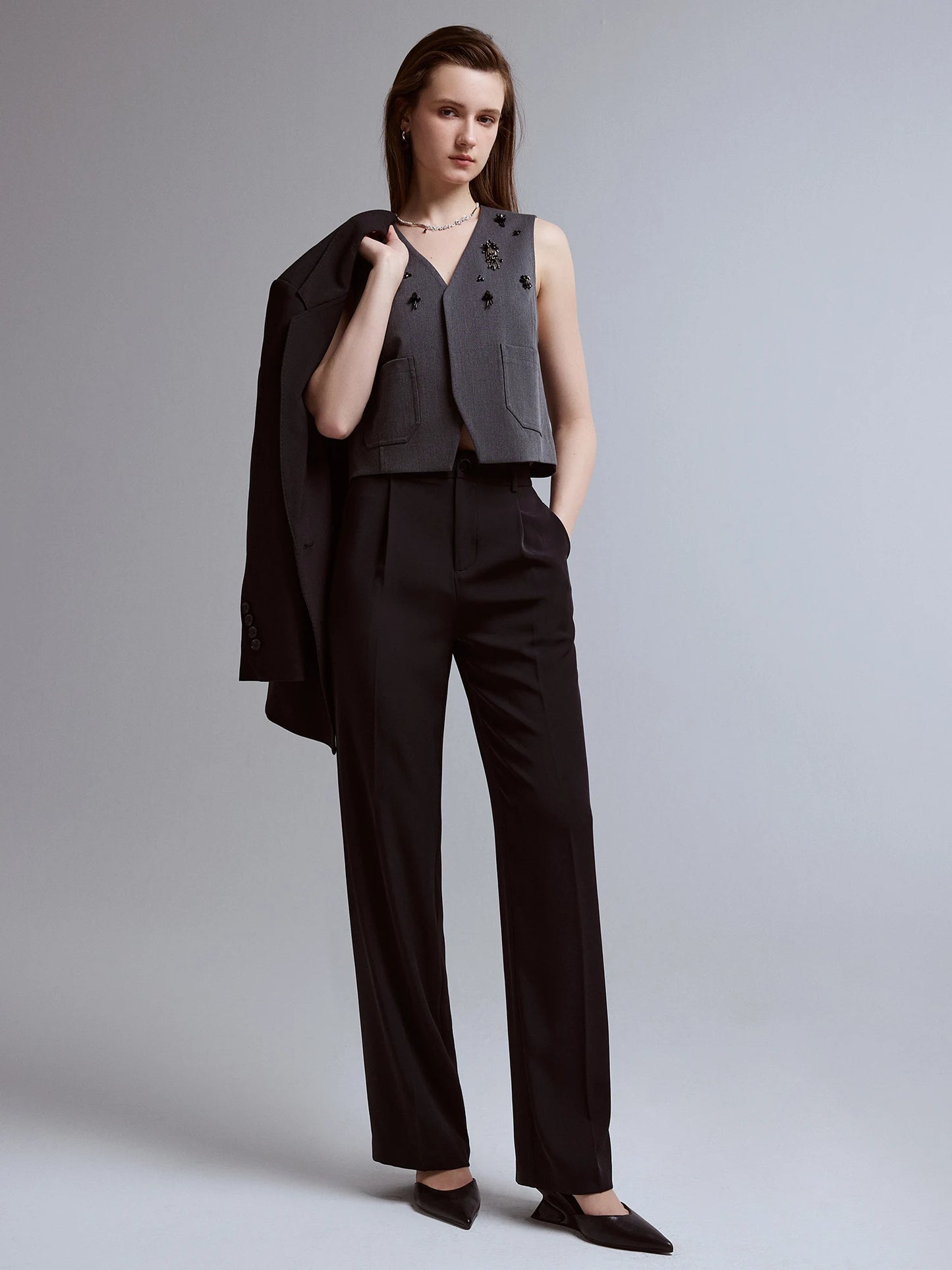 Slate Blue Straight Leg Trousers