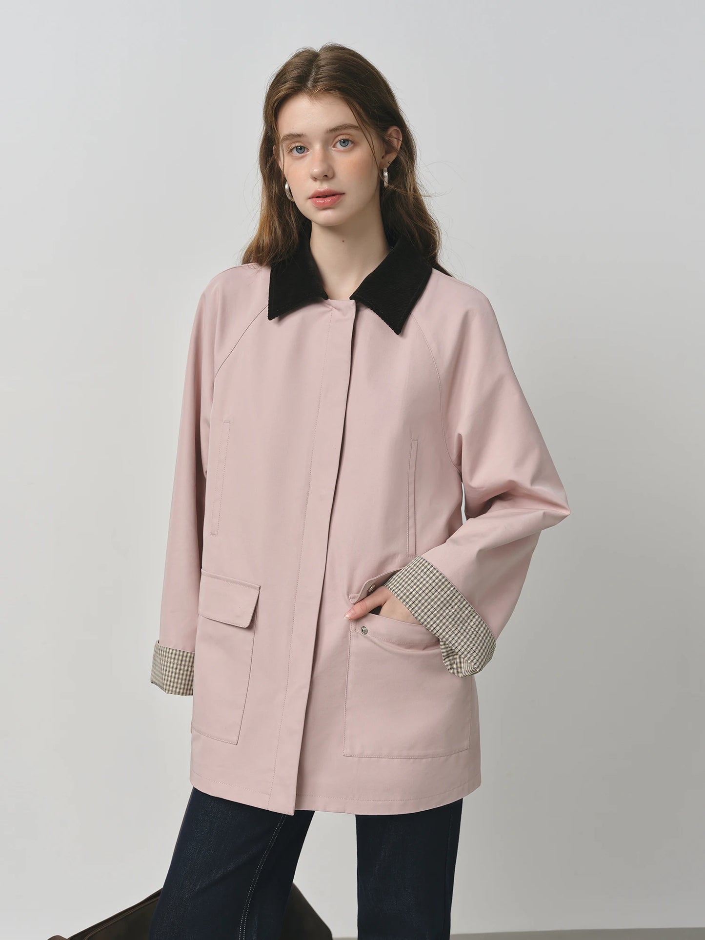 Blush Contrast Collar Utility Jacket