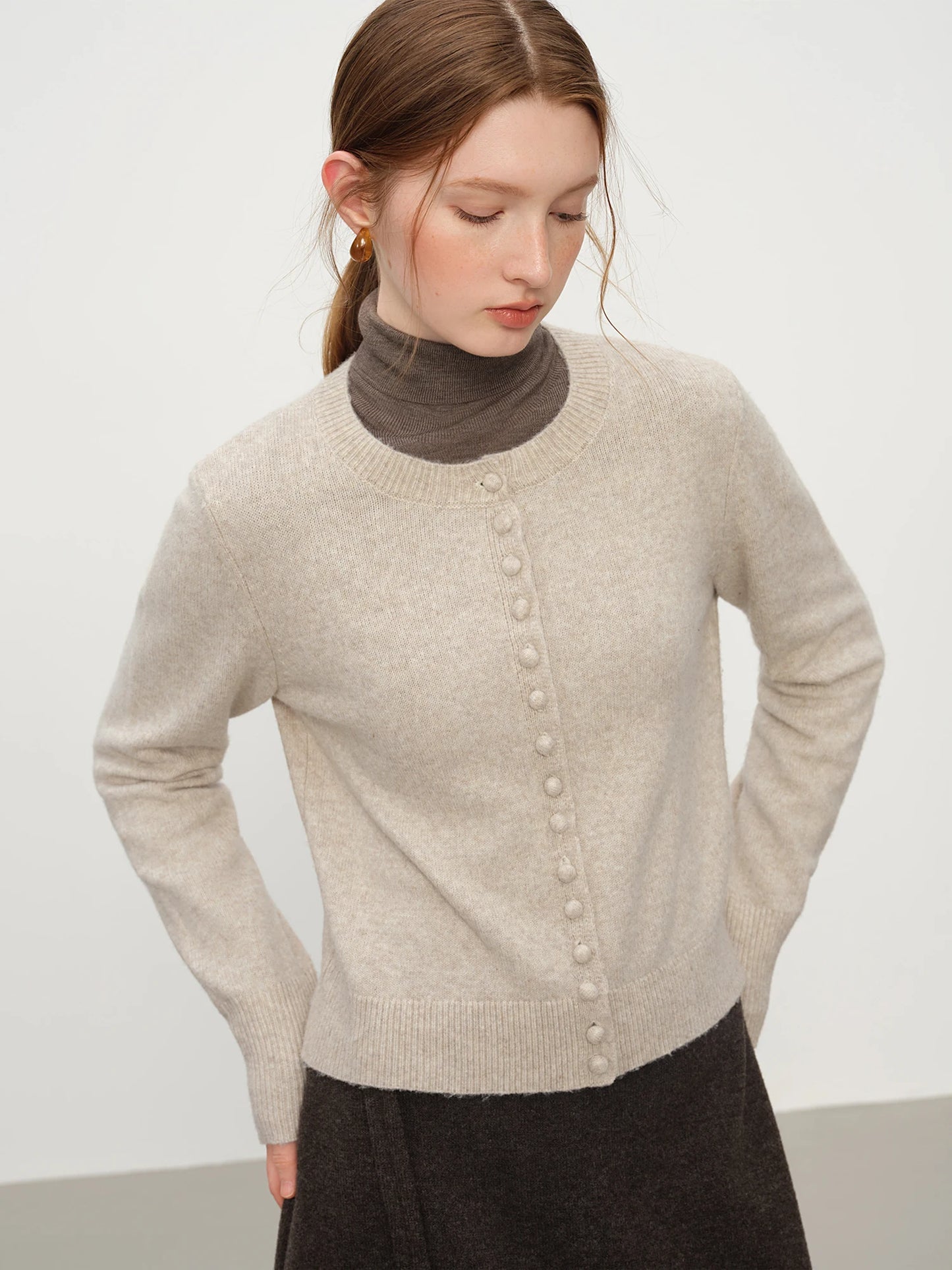 Chocolate Crew Neck Knit Cardigan