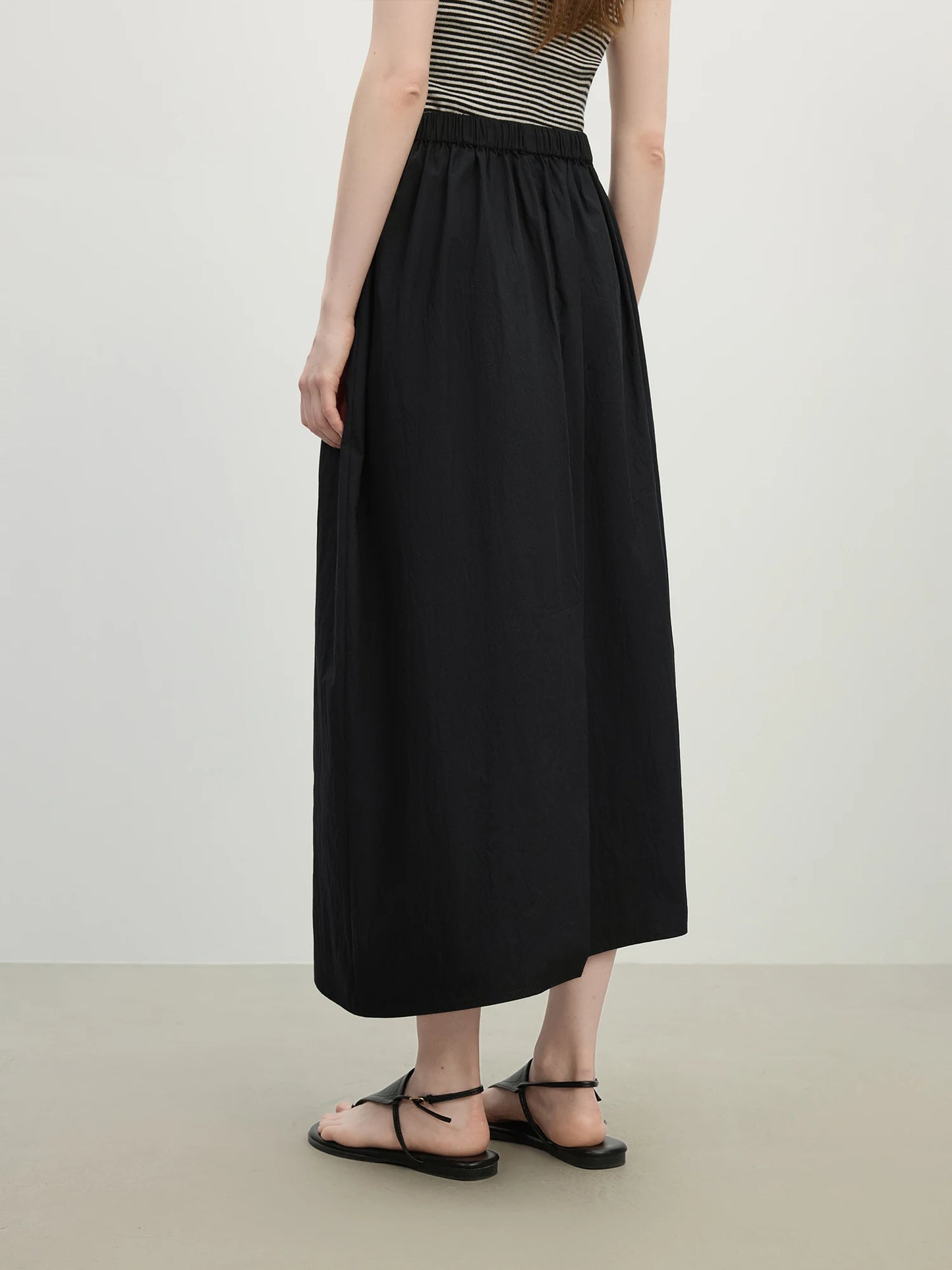 Black Drawstring Asymmetric Maxi Skirt